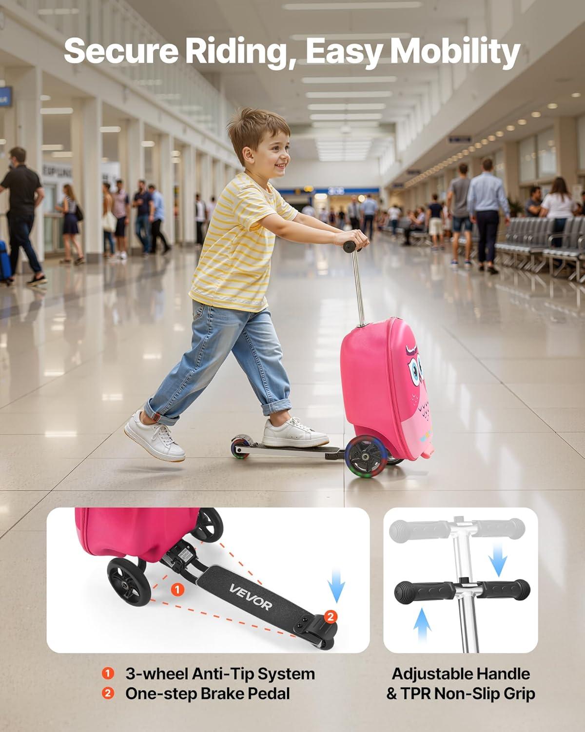 image:imageVEVOR Kids Luggage Set 5 Piece 18 Inch Hardside Rolling Wheels Suitcase with Backpack amp Ushape Pillow Bee Kids Carry on Luggage Set Holiday Birthday Gift for Girls Boys Airline ApprovedOwl