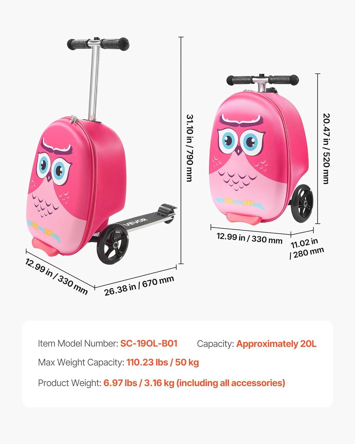 image:imageVEVOR Kids Luggage Set 5 Piece 18 Inch Hardside Rolling Wheels Suitcase with Backpack amp Ushape Pillow Bee Kids Carry on Luggage Set Holiday Birthday Gift for Girls Boys Airline ApprovedOwl