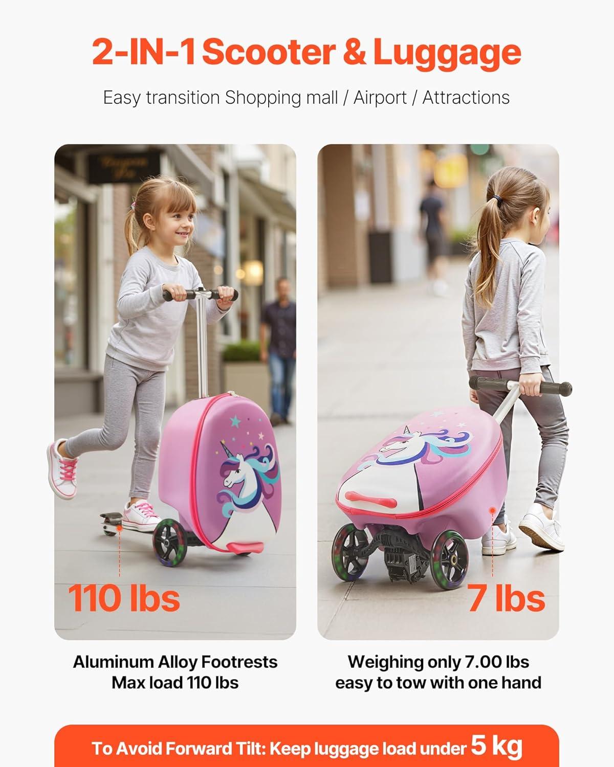 image:imageVEVOR Kids Luggage Set 5 Piece 18 Inch Hardside Rolling Wheels Suitcase with Backpack amp Ushape Pillow Bee Kids Carry on Luggage Set Holiday Birthday Gift for Girls Boys Airline ApprovedUnicorn
