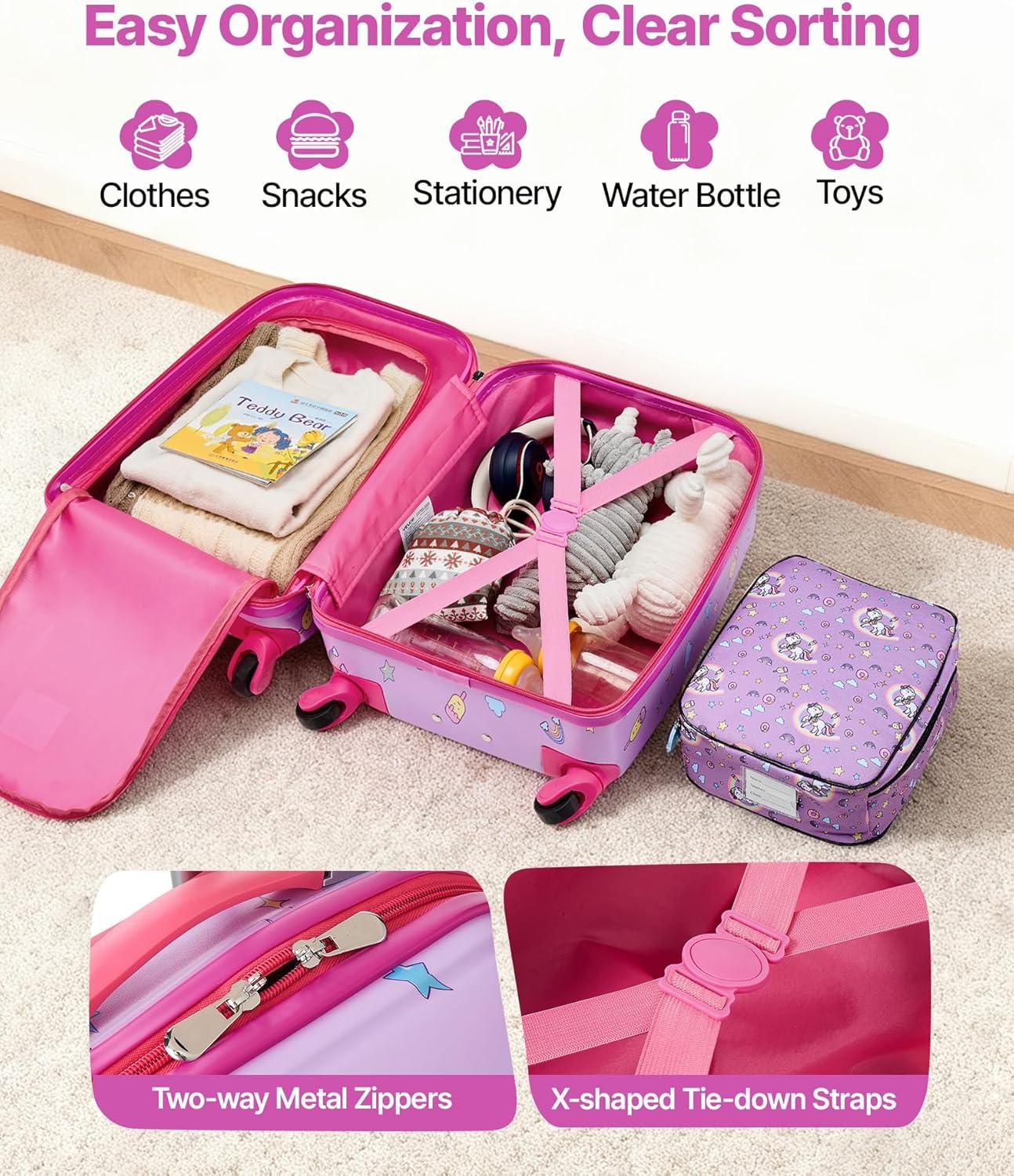 image:imageVEVOR Kids Luggage Set 5 Piece 18 Inch Hardside Rolling Wheels Suitcase with Backpack amp Ushape Pillow Bee Kids Carry on Luggage Set Holiday Birthday Gift for Girls Boys Airline ApprovedUnicorn