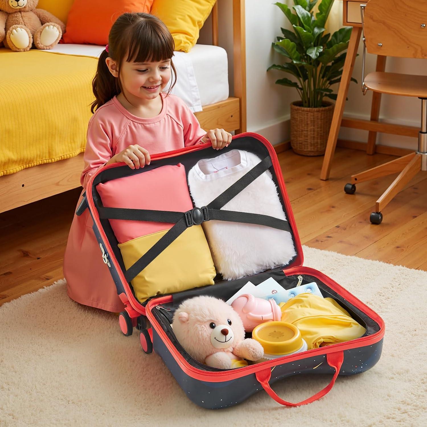image:imageVEVOR Kids Luggage Set 5 Piece 18 Inch Hardside Rolling Wheels Suitcase with Backpack amp Ushape Pillow Bee Kids Carry on Luggage Set Holiday Birthday Gift for Girls Boys Airline ApprovedSpaceman
