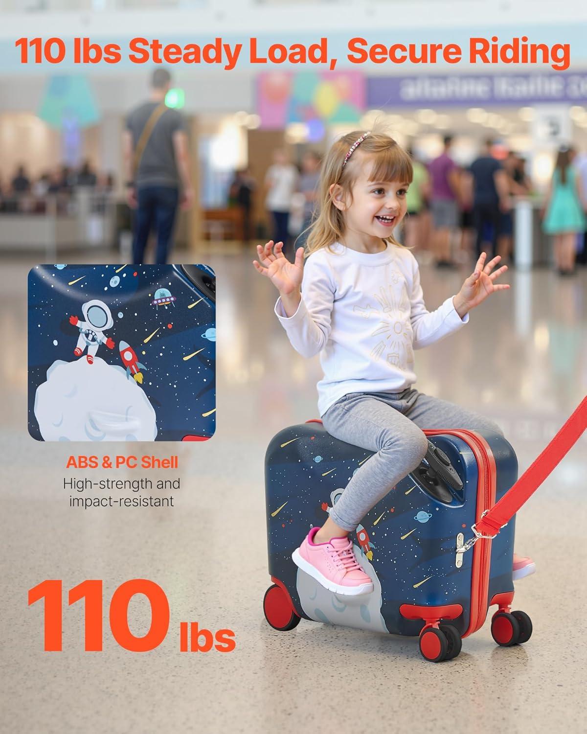 image:imageVEVOR Kids Luggage Set 5 Piece 18 Inch Hardside Rolling Wheels Suitcase with Backpack amp Ushape Pillow Bee Kids Carry on Luggage Set Holiday Birthday Gift for Girls Boys Airline ApprovedSpaceman