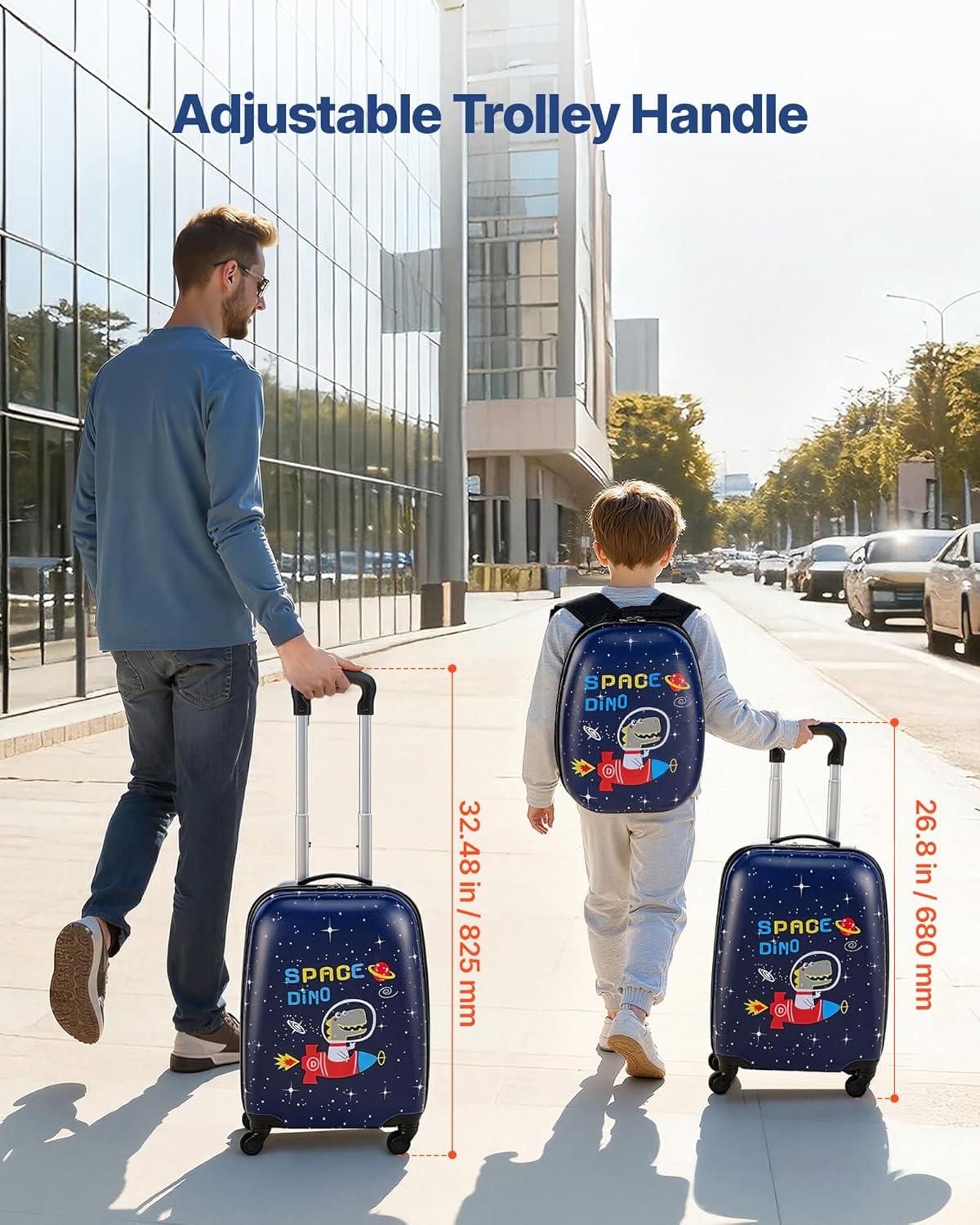 image:imageVEVOR Kids Luggage Set 5 Piece 18 Inch Hardside Rolling Wheels Suitcase with Backpack amp Ushape Pillow Bee Kids Carry on Luggage Set Holiday Birthday Gift for Girls Boys Airline ApprovedDinosaur
