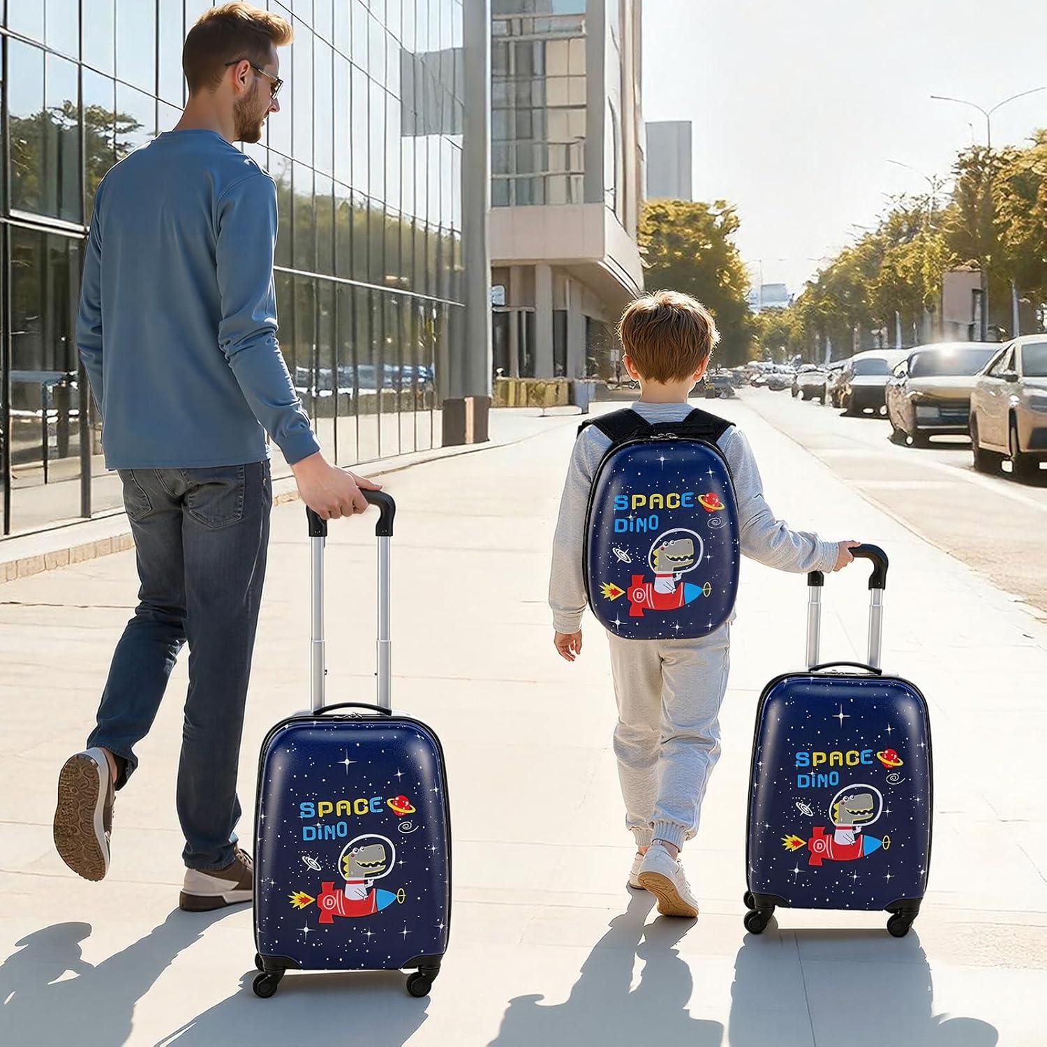 image:imageVEVOR Kids Luggage Set 5 Piece 18 Inch Hardside Rolling Wheels Suitcase with Backpack amp Ushape Pillow Bee Kids Carry on Luggage Set Holiday Birthday Gift for Girls Boys Airline ApprovedDinosaur