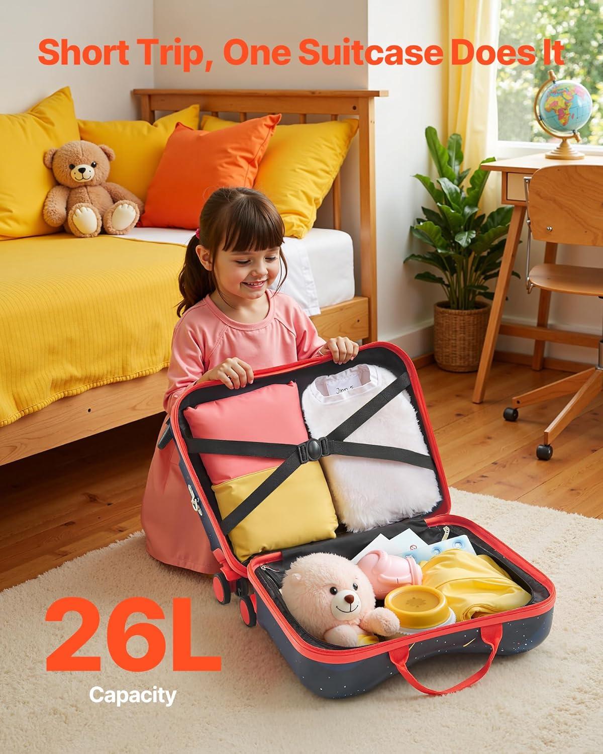image:imageVEVOR Kids Luggage Set 5 Piece 18 Inch Hardside Rolling Wheels Suitcase with Backpack amp Ushape Pillow Bee Kids Carry on Luggage Set Holiday Birthday Gift for Girls Boys Airline ApprovedSpaceman