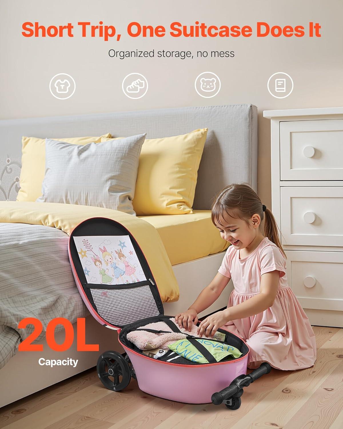 image:imageVEVOR Kids Luggage Set 5 Piece 18 Inch Hardside Rolling Wheels Suitcase with Backpack amp Ushape Pillow Bee Kids Carry on Luggage Set Holiday Birthday Gift for Girls Boys Airline ApprovedUnicorn