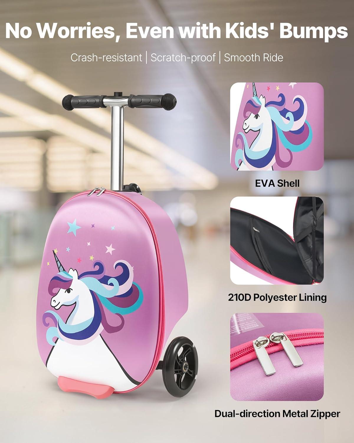 image:imageVEVOR Kids Luggage Set 5 Piece 18 Inch Hardside Rolling Wheels Suitcase with Backpack amp Ushape Pillow Bee Kids Carry on Luggage Set Holiday Birthday Gift for Girls Boys Airline ApprovedUnicorn