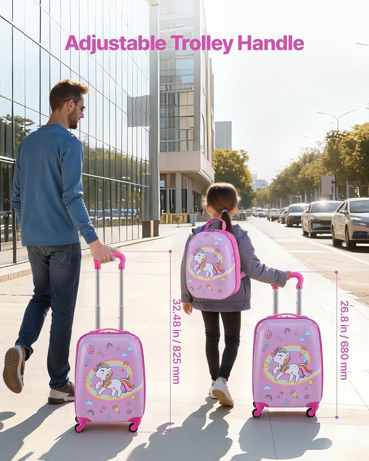 image:imageVEVOR Kids Luggage Set 5 Piece 18 Inch Hardside Rolling Wheels Suitcase with Backpack amp Ushape Pillow Bee Kids Carry on Luggage Set Holiday Birthday Gift for Girls Boys Airline ApprovedUnicorn