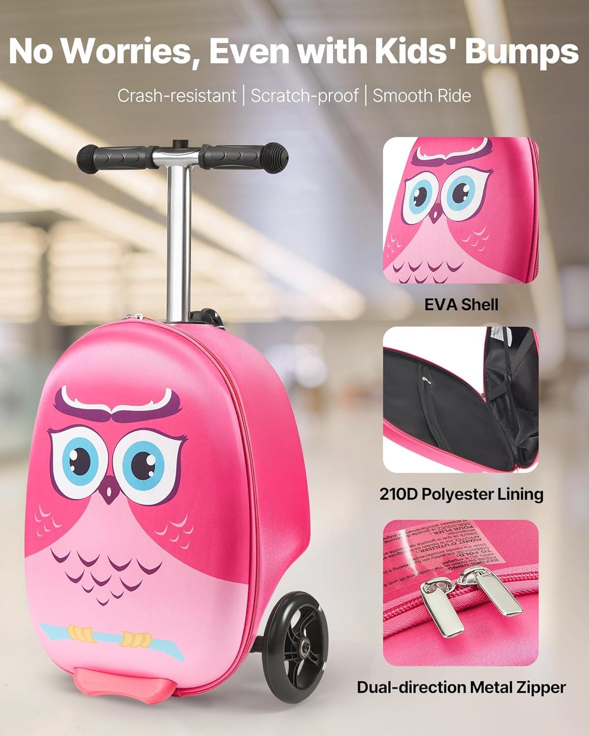 image:imageVEVOR Kids Luggage Set 5 Piece 18 Inch Hardside Rolling Wheels Suitcase with Backpack amp Ushape Pillow Bee Kids Carry on Luggage Set Holiday Birthday Gift for Girls Boys Airline ApprovedOwl