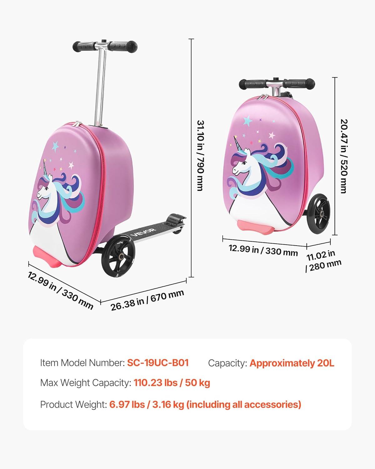 image:imageVEVOR Kids Luggage Set 5 Piece 18 Inch Hardside Rolling Wheels Suitcase with Backpack amp Ushape Pillow Bee Kids Carry on Luggage Set Holiday Birthday Gift for Girls Boys Airline ApprovedUnicorn