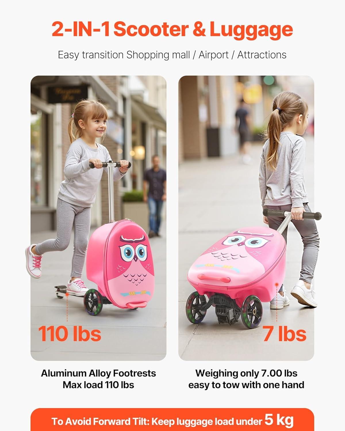 image:imageVEVOR Kids Luggage Set 5 Piece 18 Inch Hardside Rolling Wheels Suitcase with Backpack amp Ushape Pillow Bee Kids Carry on Luggage Set Holiday Birthday Gift for Girls Boys Airline ApprovedOwl