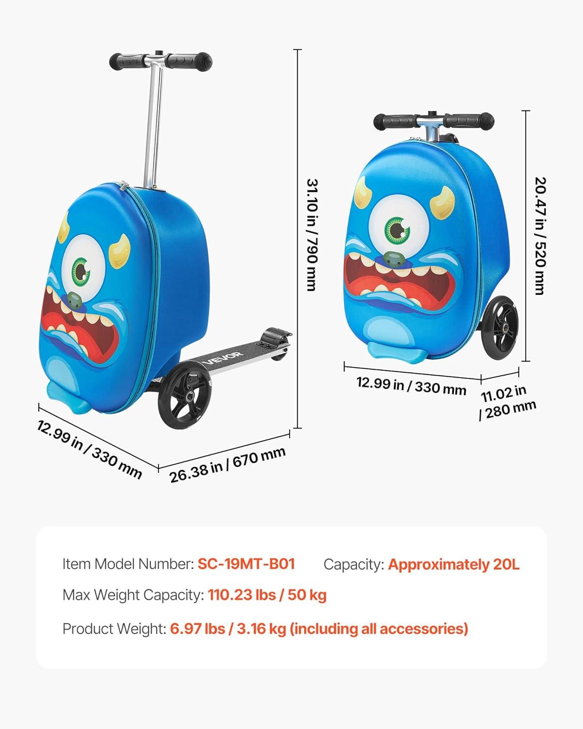 image:imageVEVOR Kids Luggage Set 5 Piece 18 Inch Hardside Rolling Wheels Suitcase with Backpack amp Ushape Pillow Bee Kids Carry on Luggage Set Holiday Birthday Gift for Girls Boys Airline ApprovedMonster