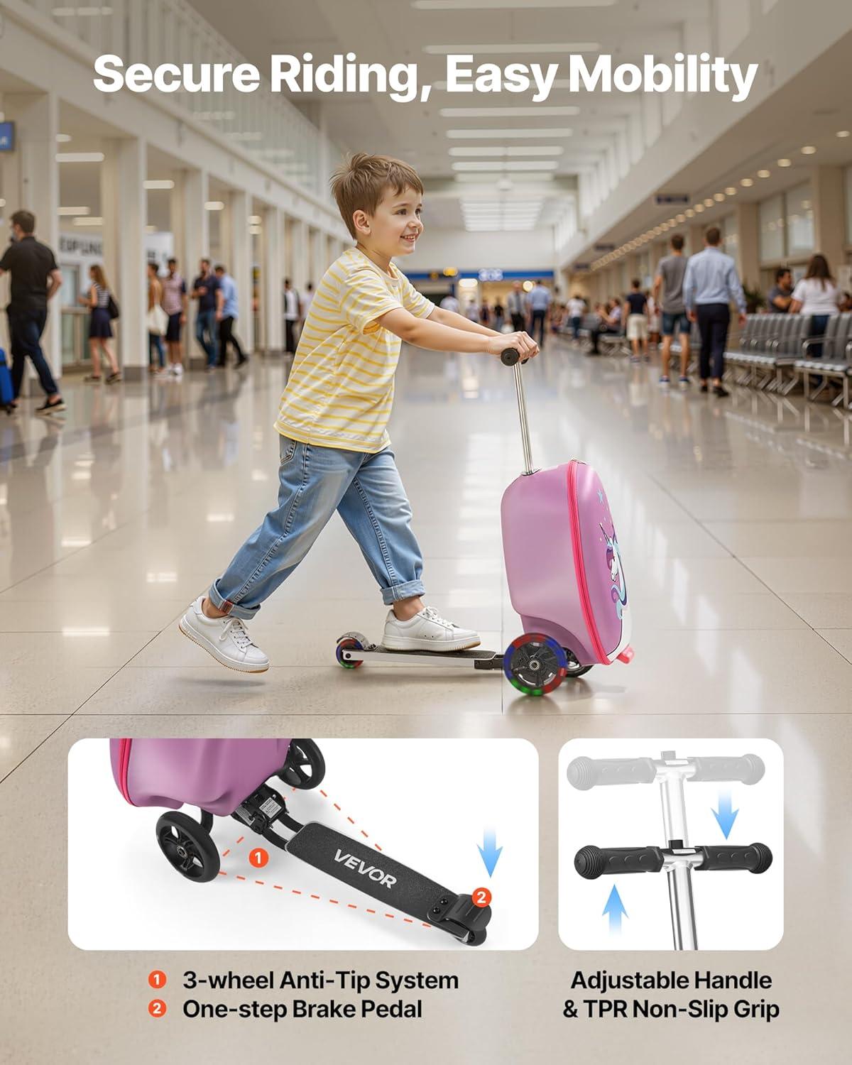 image:imageVEVOR Kids Luggage Set 5 Piece 18 Inch Hardside Rolling Wheels Suitcase with Backpack amp Ushape Pillow Bee Kids Carry on Luggage Set Holiday Birthday Gift for Girls Boys Airline ApprovedUnicorn