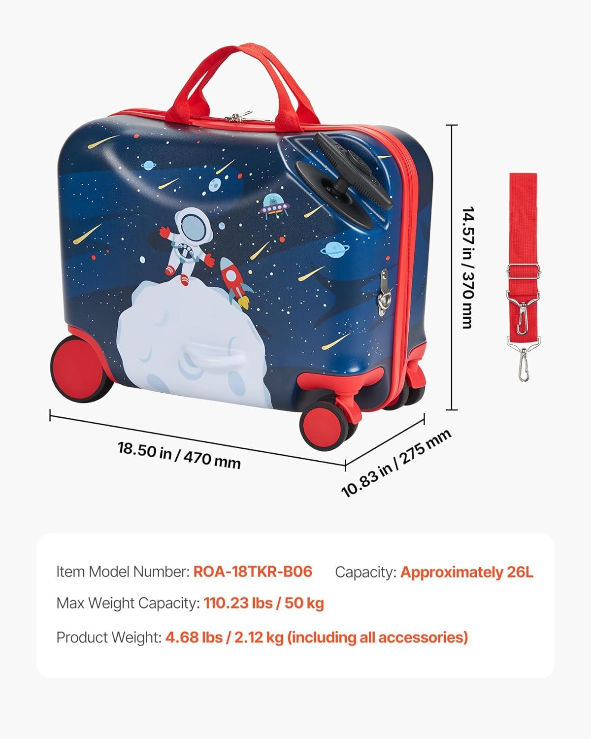 image:imageVEVOR Kids Luggage Set 5 Piece 18 Inch Hardside Rolling Wheels Suitcase with Backpack amp Ushape Pillow Bee Kids Carry on Luggage Set Holiday Birthday Gift for Girls Boys Airline ApprovedSpaceman