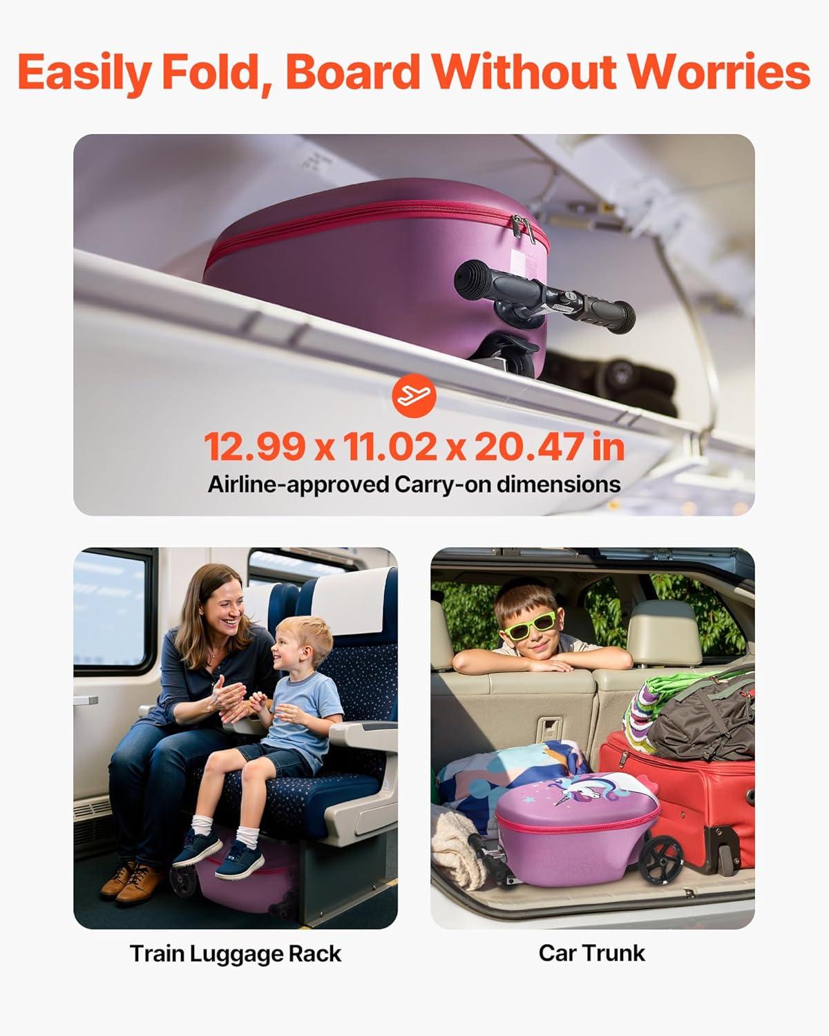 image:imageVEVOR Kids Luggage Set 5 Piece 18 Inch Hardside Rolling Wheels Suitcase with Backpack amp Ushape Pillow Bee Kids Carry on Luggage Set Holiday Birthday Gift for Girls Boys Airline ApprovedUnicorn