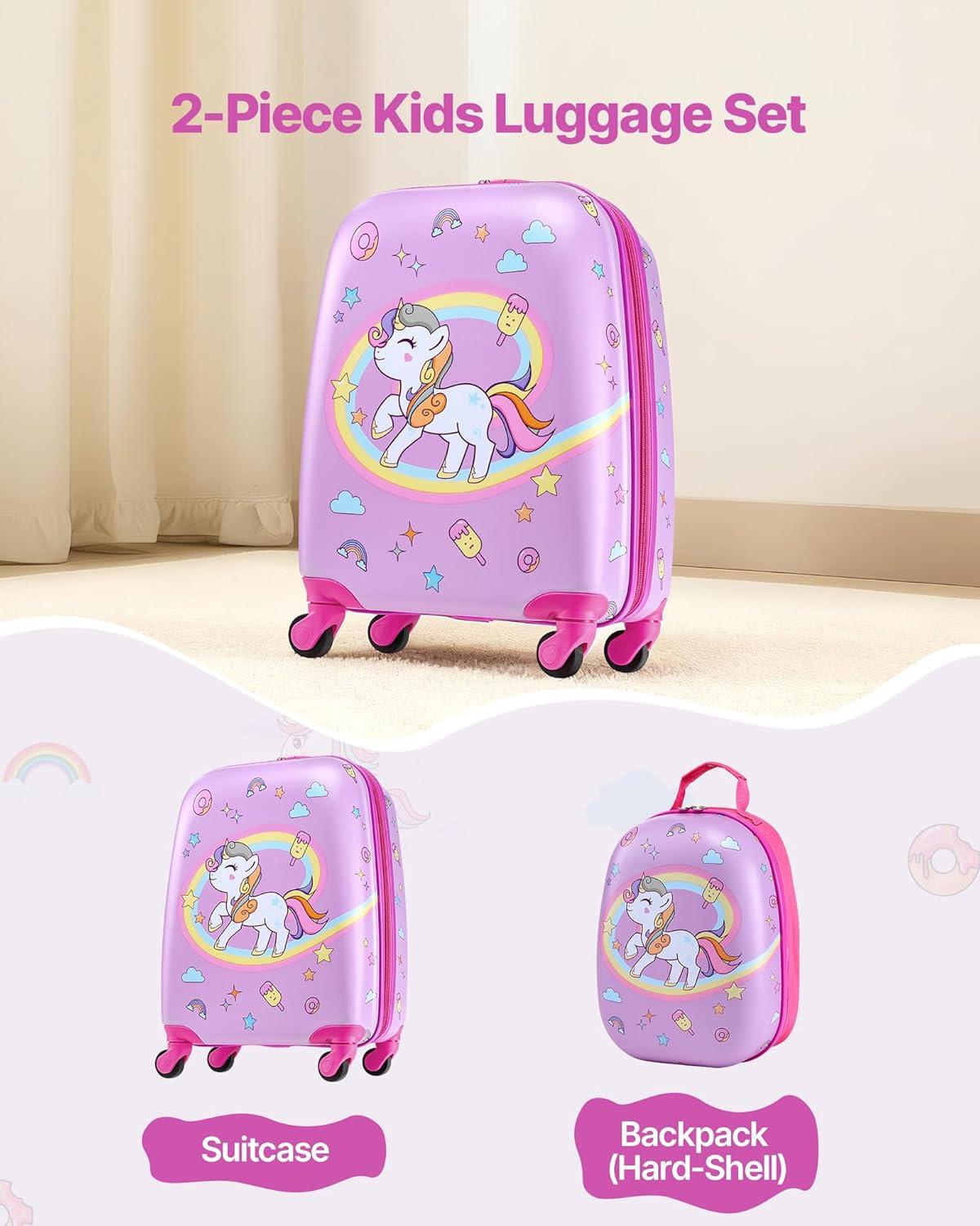 image:imageVEVOR Kids Luggage Set 5 Piece 18 Inch Hardside Rolling Wheels Suitcase with Backpack amp Ushape Pillow Bee Kids Carry on Luggage Set Holiday Birthday Gift for Girls Boys Airline ApprovedUnicorn
