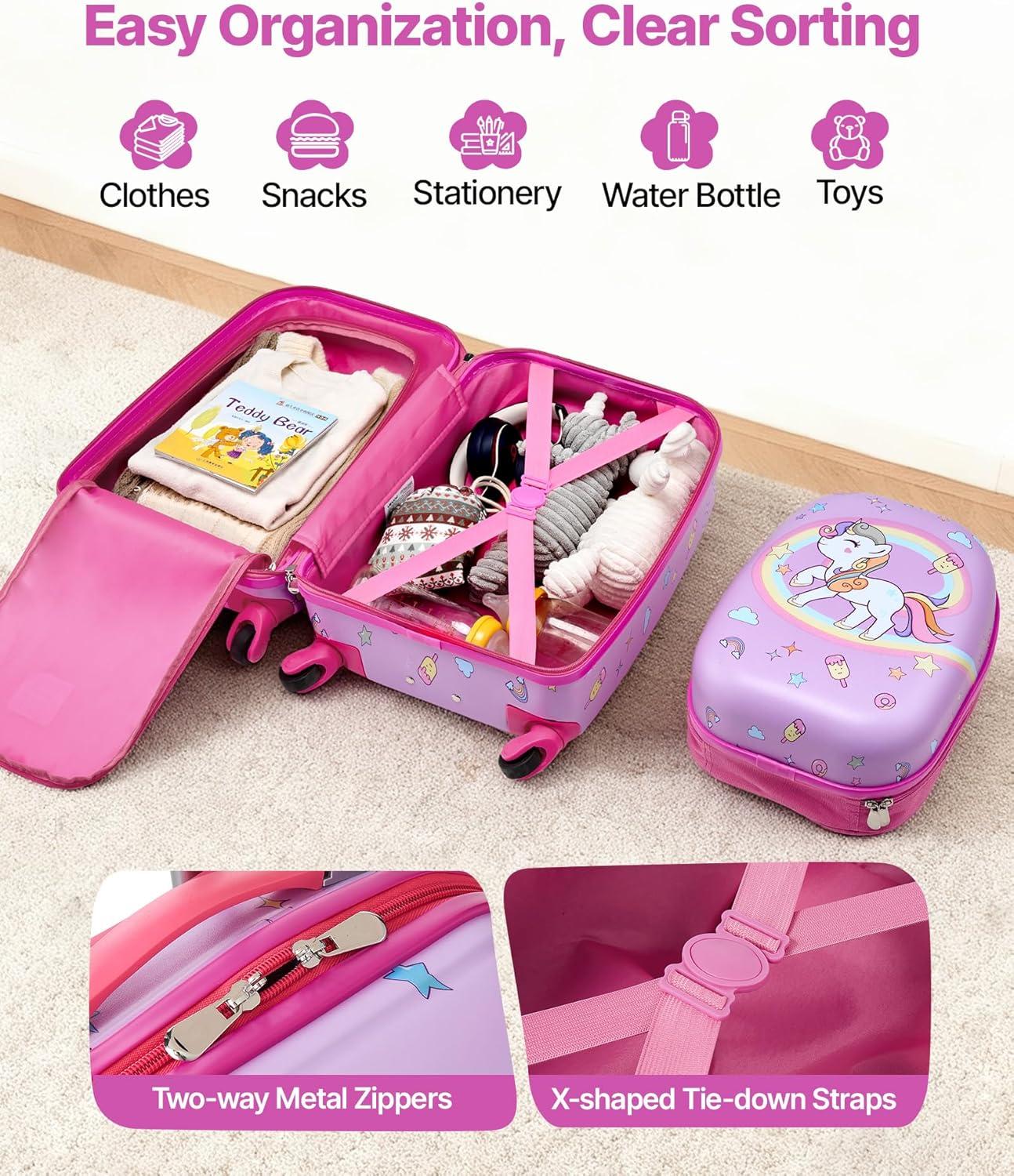 image:imageVEVOR Kids Luggage Set 5 Piece 18 Inch Hardside Rolling Wheels Suitcase with Backpack amp Ushape Pillow Bee Kids Carry on Luggage Set Holiday Birthday Gift for Girls Boys Airline ApprovedUnicorn