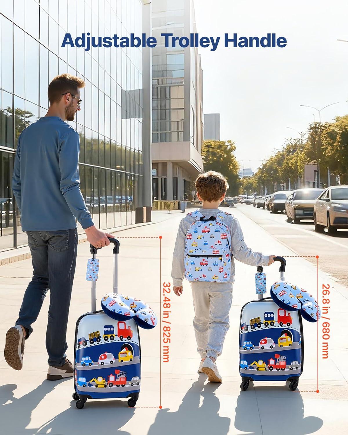 image:imageVEVOR Kids Luggage Set 5 Piece 18 Inch Hardside Rolling Wheels Suitcase with Backpack amp Ushape Pillow Bee Kids Carry on Luggage Set Holiday Birthday Gift for Girls Boys Airline ApprovedCar