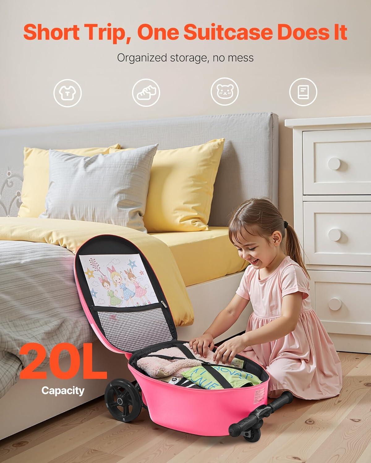 image:imageVEVOR Kids Luggage Set 5 Piece 18 Inch Hardside Rolling Wheels Suitcase with Backpack amp Ushape Pillow Bee Kids Carry on Luggage Set Holiday Birthday Gift for Girls Boys Airline ApprovedOwl
