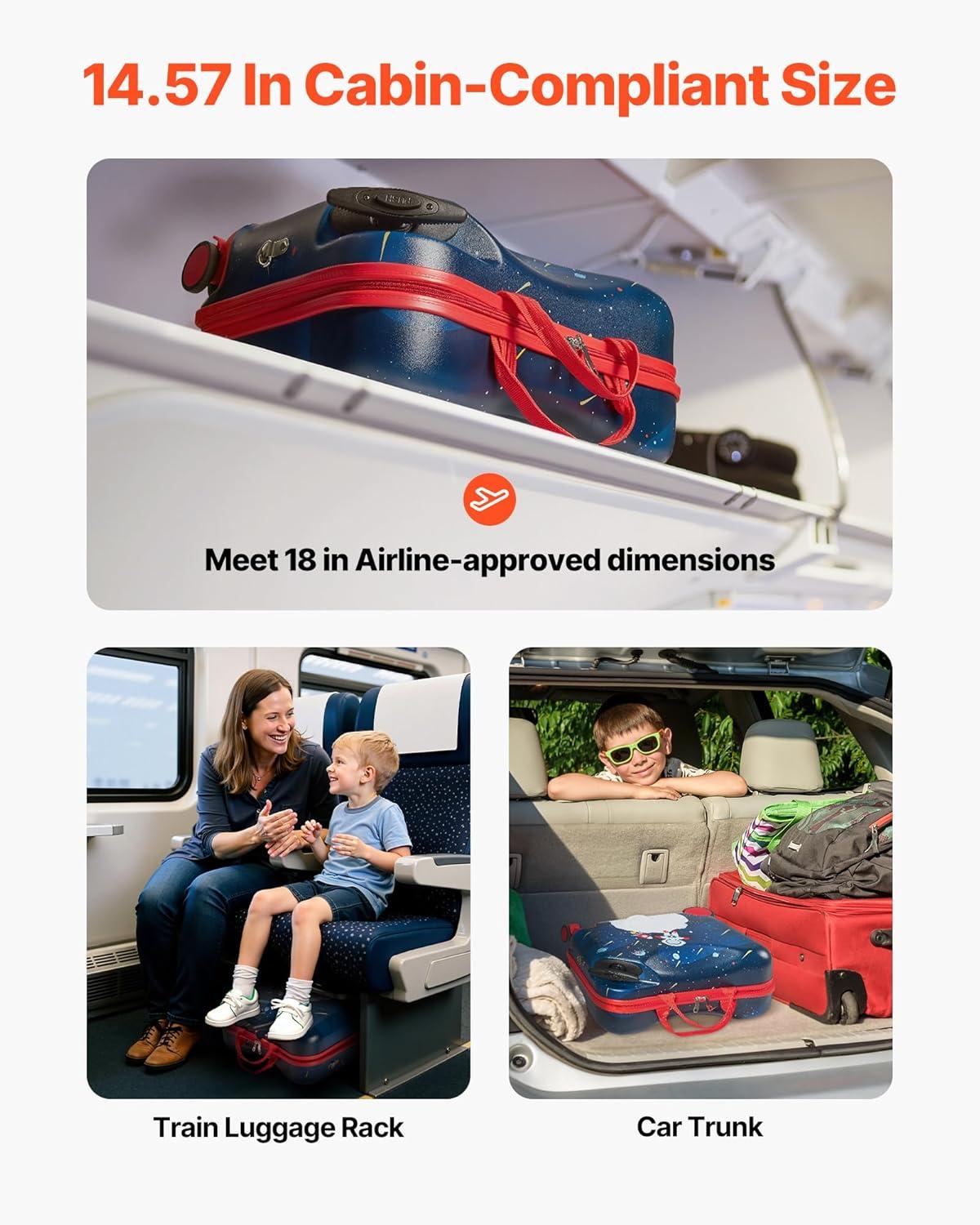 image:imageVEVOR Kids Luggage Set 5 Piece 18 Inch Hardside Rolling Wheels Suitcase with Backpack amp Ushape Pillow Bee Kids Carry on Luggage Set Holiday Birthday Gift for Girls Boys Airline ApprovedSpaceman