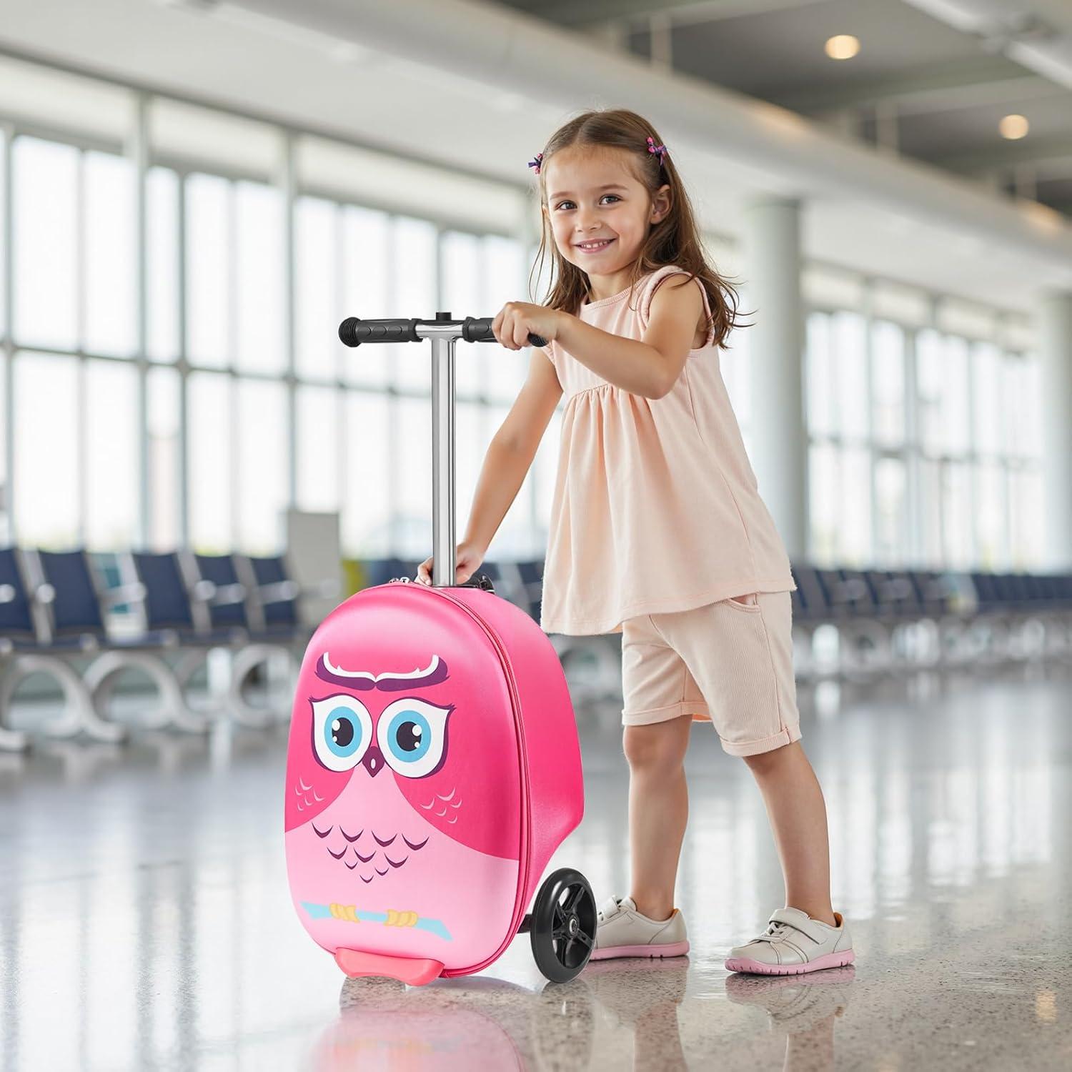 image:imageVEVOR Kids Luggage Set 5 Piece 18 Inch Hardside Rolling Wheels Suitcase with Backpack amp Ushape Pillow Bee Kids Carry on Luggage Set Holiday Birthday Gift for Girls Boys Airline ApprovedOwl