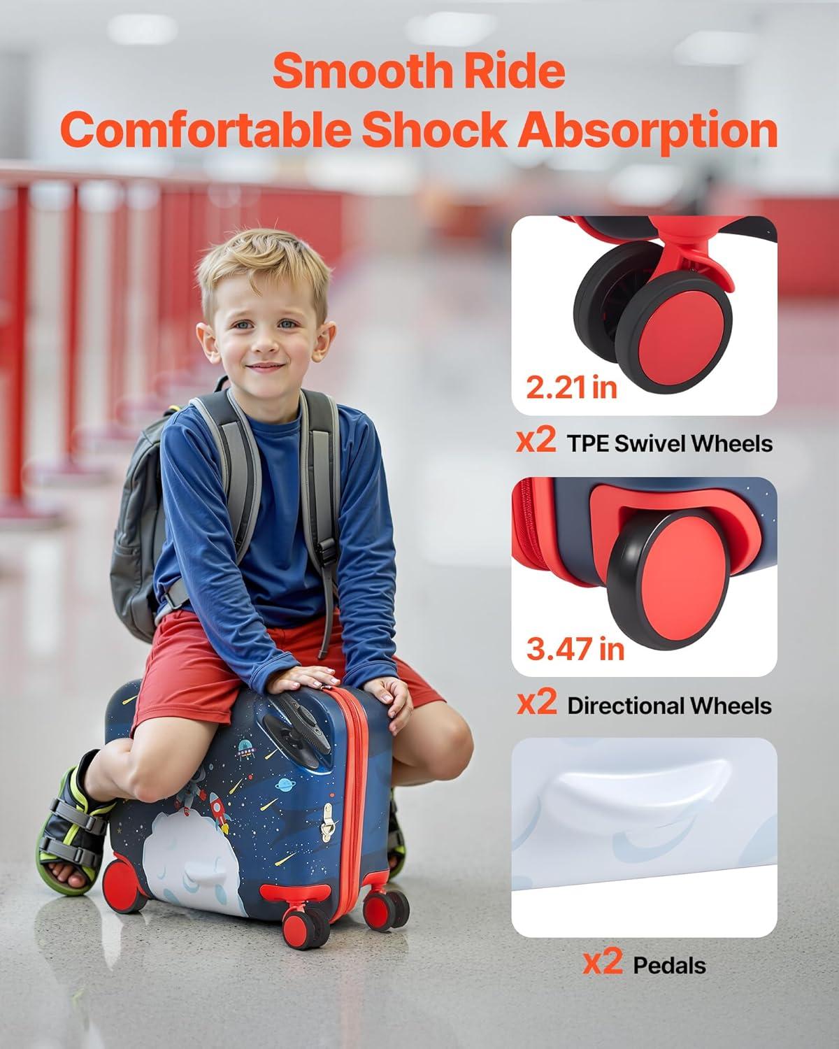 image:imageVEVOR Kids Luggage Set 5 Piece 18 Inch Hardside Rolling Wheels Suitcase with Backpack amp Ushape Pillow Bee Kids Carry on Luggage Set Holiday Birthday Gift for Girls Boys Airline ApprovedSpaceman