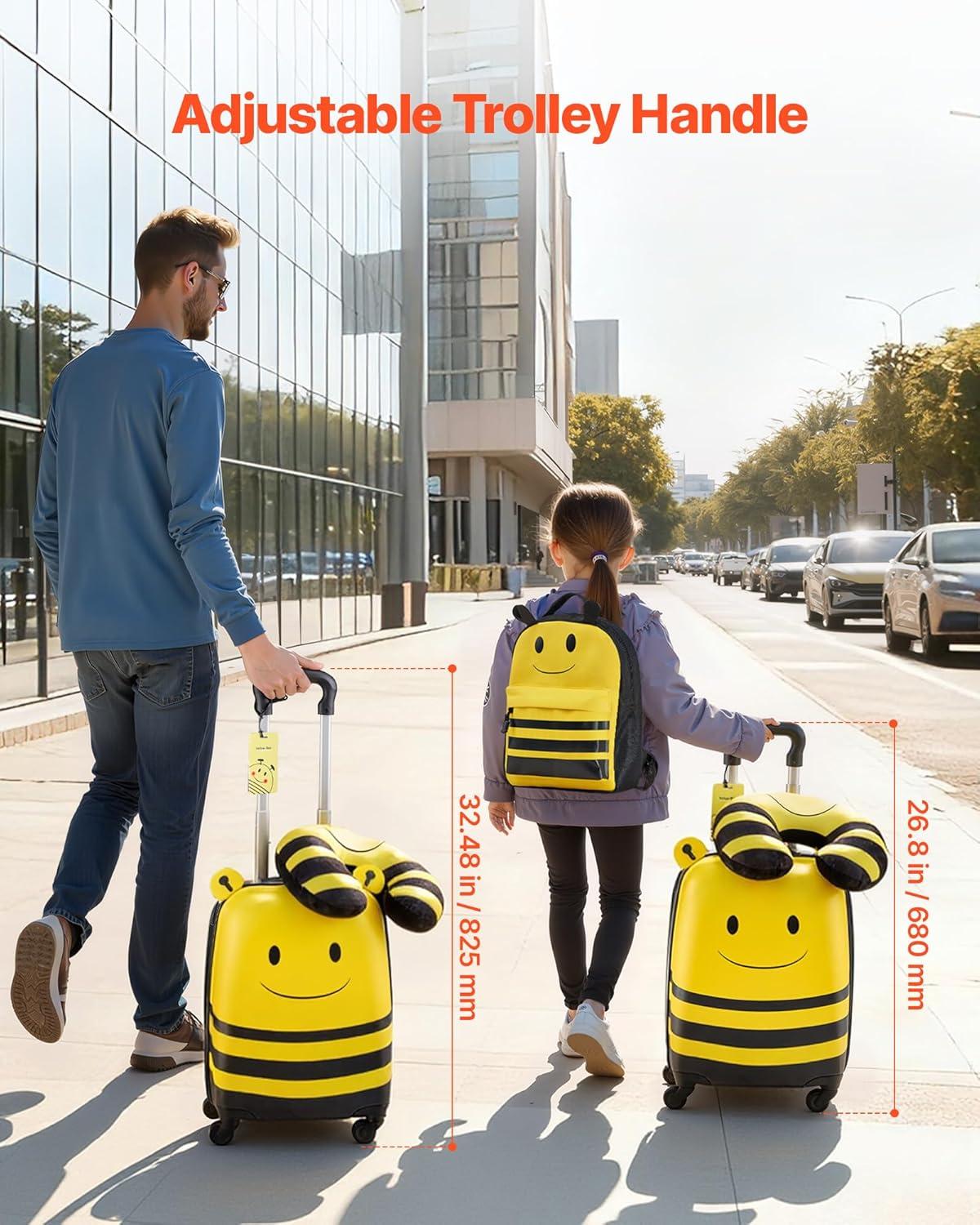 image:imageVEVOR Kids Luggage Set 5 Piece 18 Inch Hardside Rolling Wheels Suitcase with Backpack amp Ushape Pillow Bee Kids Carry on Luggage Set Holiday Birthday Gift for Girls Boys Airline ApprovedYellow