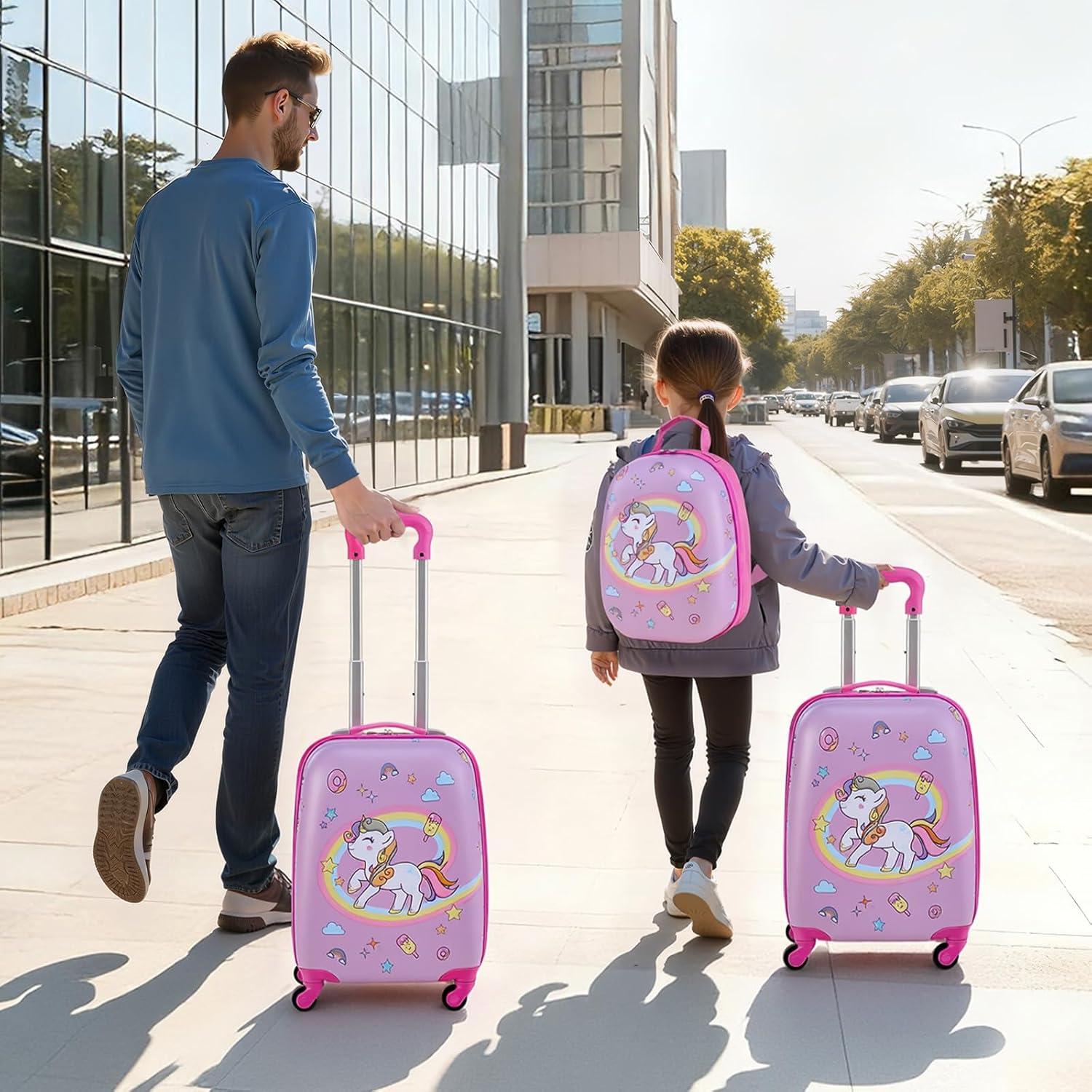 image:imageVEVOR Kids Luggage Set 5 Piece 18 Inch Hardside Rolling Wheels Suitcase with Backpack amp Ushape Pillow Bee Kids Carry on Luggage Set Holiday Birthday Gift for Girls Boys Airline ApprovedUnicorn