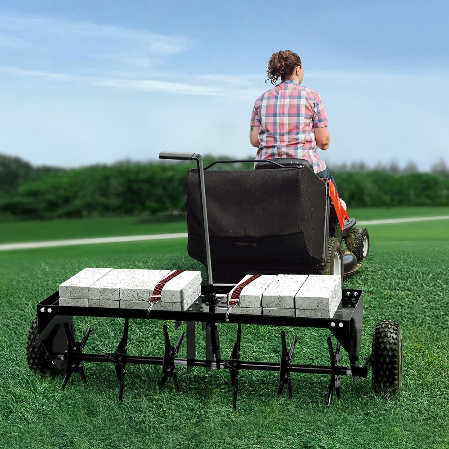 image:imageVEVOR Lawn Aerator 18 in Manual Push Spike Aerator with 4 Wheels amp Handle Heavy Duty Grass Aerators Supports 40 lbs Added Weight Rolling Lawn Aeration Tool for Garden Yard Aeration Soil HealthTow Behind