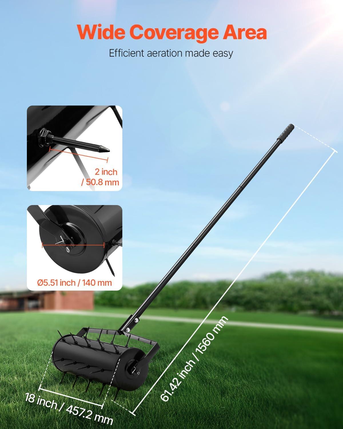 image:imageVEVOR Lawn Aerator 18 in Manual Push Spike Aerator with 4 Wheels amp Handle Heavy Duty Grass Aerators Supports 40 lbs Added Weight Rolling Lawn Aeration Tool for Garden Yard Aeration Soil HealthRolling