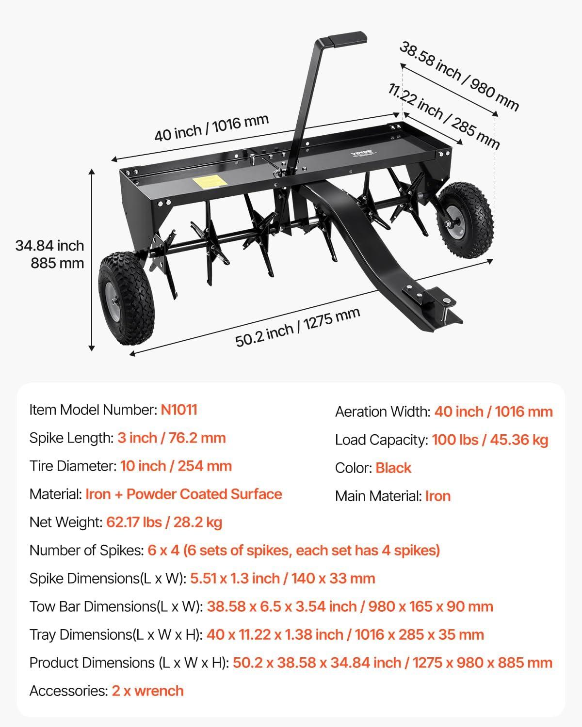 image:imageVEVOR Lawn Aerator 18 in Manual Push Spike Aerator with 4 Wheels amp Handle Heavy Duty Grass Aerators Supports 40 lbs Added Weight Rolling Lawn Aeration Tool for Garden Yard Aeration Soil HealthTow Behind