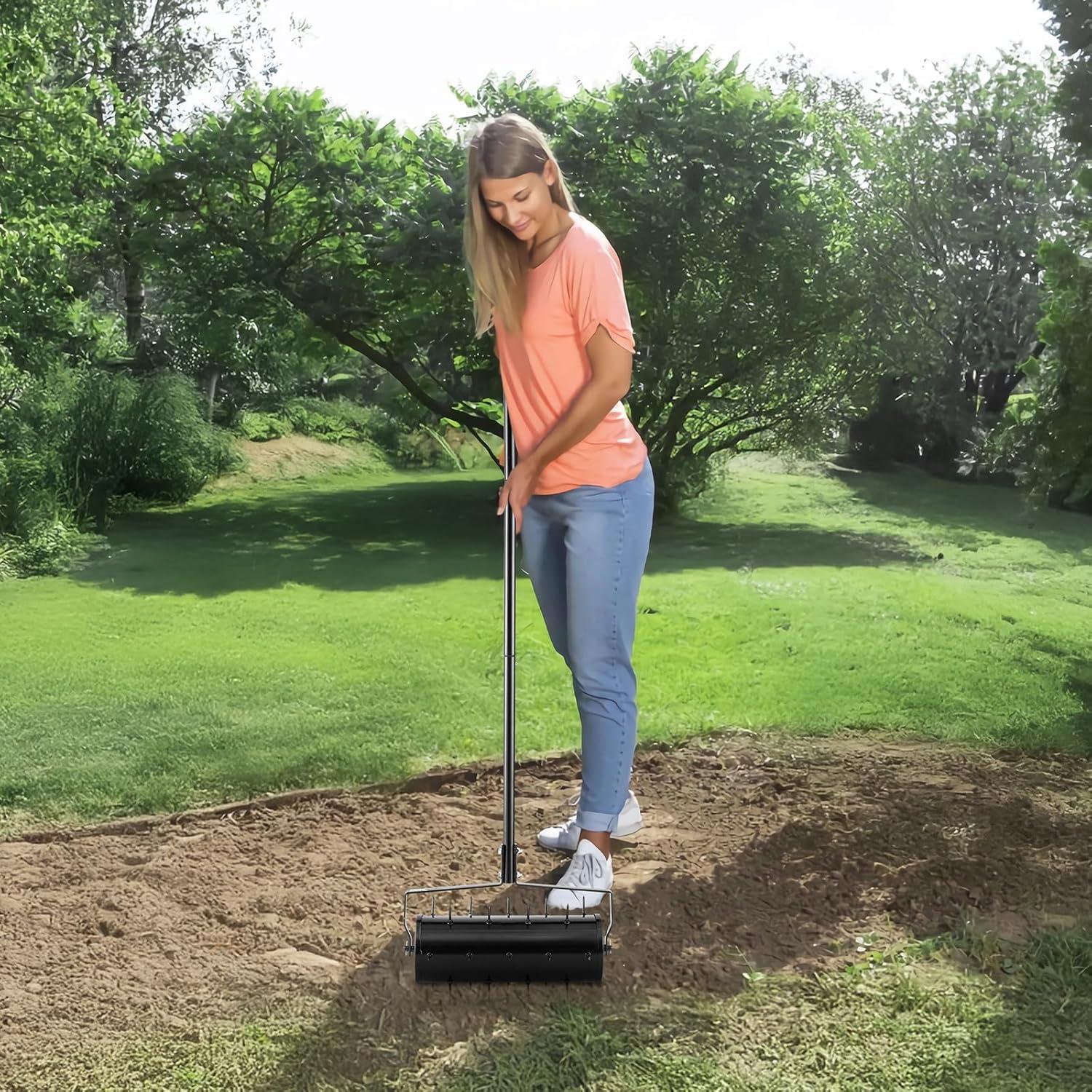 image:imageVEVOR Lawn Aerator 18 in Manual Push Spike Aerator with 4 Wheels amp Handle Heavy Duty Grass Aerators Supports 40 lbs Added Weight Rolling Lawn Aeration Tool for Garden Yard Aeration Soil HealthRolling