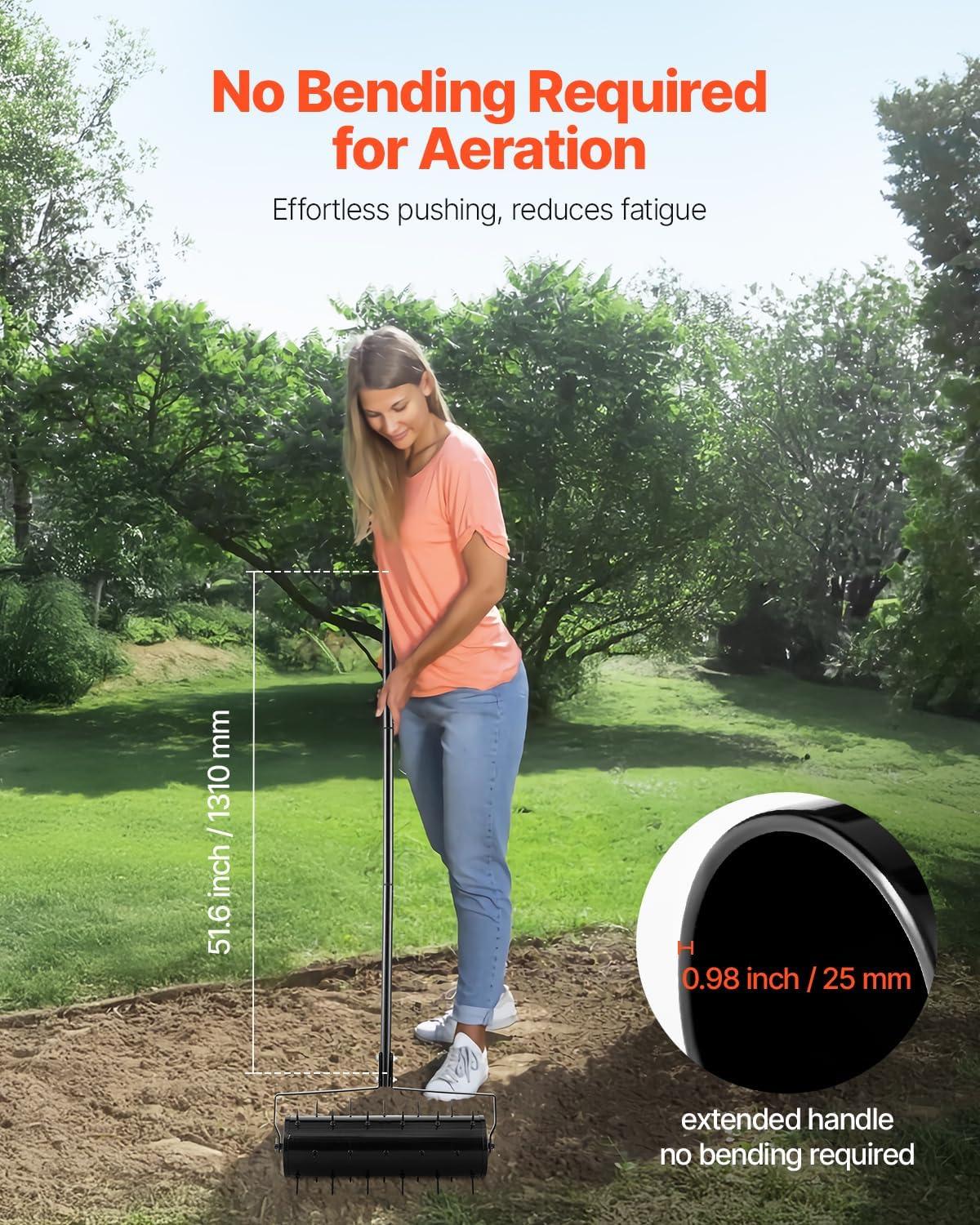image:imageVEVOR Lawn Aerator 18 in Manual Push Spike Aerator with 4 Wheels amp Handle Heavy Duty Grass Aerators Supports 40 lbs Added Weight Rolling Lawn Aeration Tool for Garden Yard Aeration Soil HealthRolling