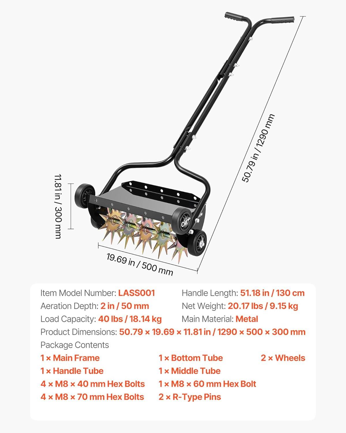 image:imageVEVOR Lawn Aerator 18 in Manual Push Spike Aerator with 4 Wheels amp Handle Heavy Duty Grass Aerators Supports 40 lbs Added Weight Rolling Lawn Aeration Tool for Garden Yard Aeration Soil HealthRolling Weighted Pro
