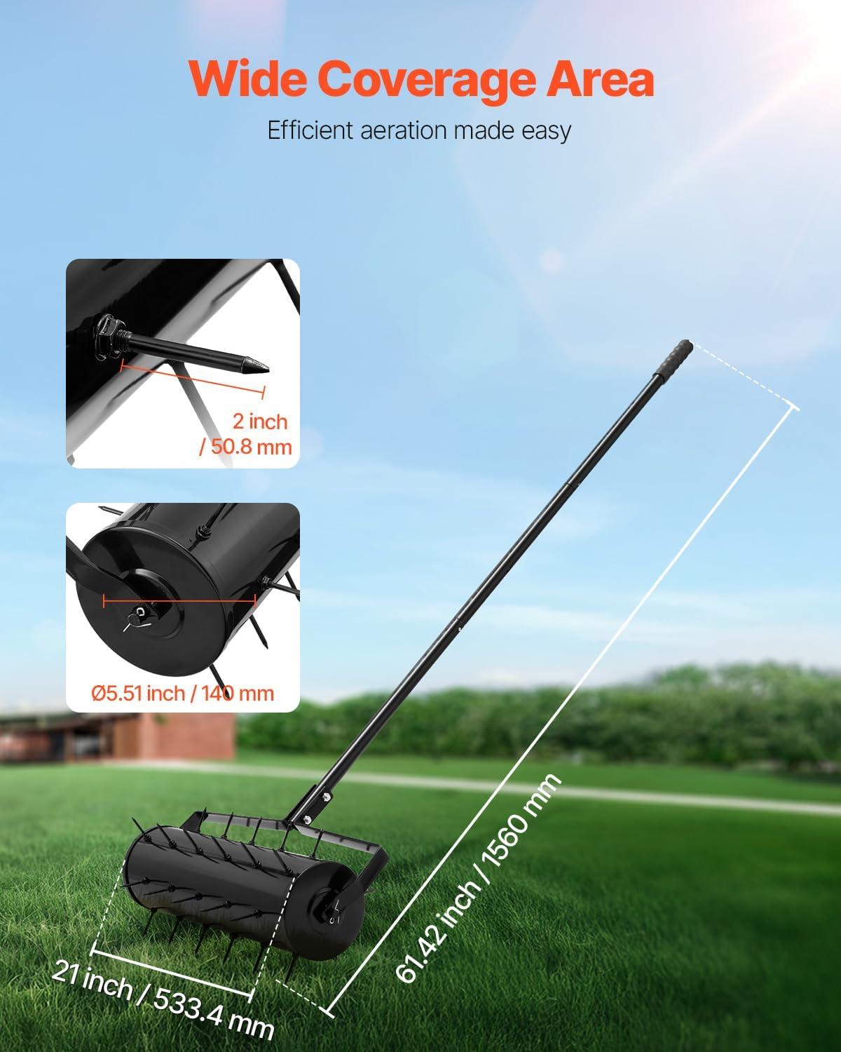 image:imageVEVOR Lawn Aerator 18 in Manual Push Spike Aerator with 4 Wheels amp Handle Heavy Duty Grass Aerators Supports 40 lbs Added Weight Rolling Lawn Aeration Tool for Garden Yard Aeration Soil HealthRolling