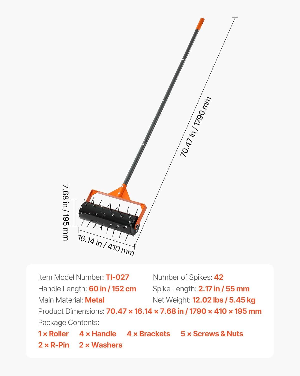 image:imageVEVOR Lawn Aerator 18 in Manual Push Spike Aerator with 4 Wheels amp Handle Heavy Duty Grass Aerators Supports 40 lbs Added Weight Rolling Lawn Aeration Tool for Garden Yard Aeration Soil HealthRolling