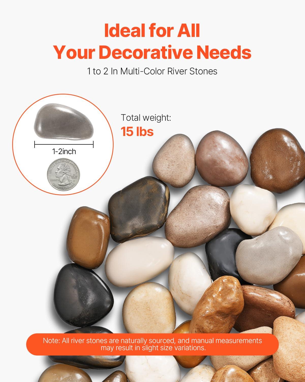 image:imageVEVOR Natural River Rocks 12 inch 15 lbs Decorative MultiColor Pebble Stones Smooth amp Polished Garden Landscaping Stones Paving Plant Rocks for Fish Tank Flower Pots Water Fountains Pathways