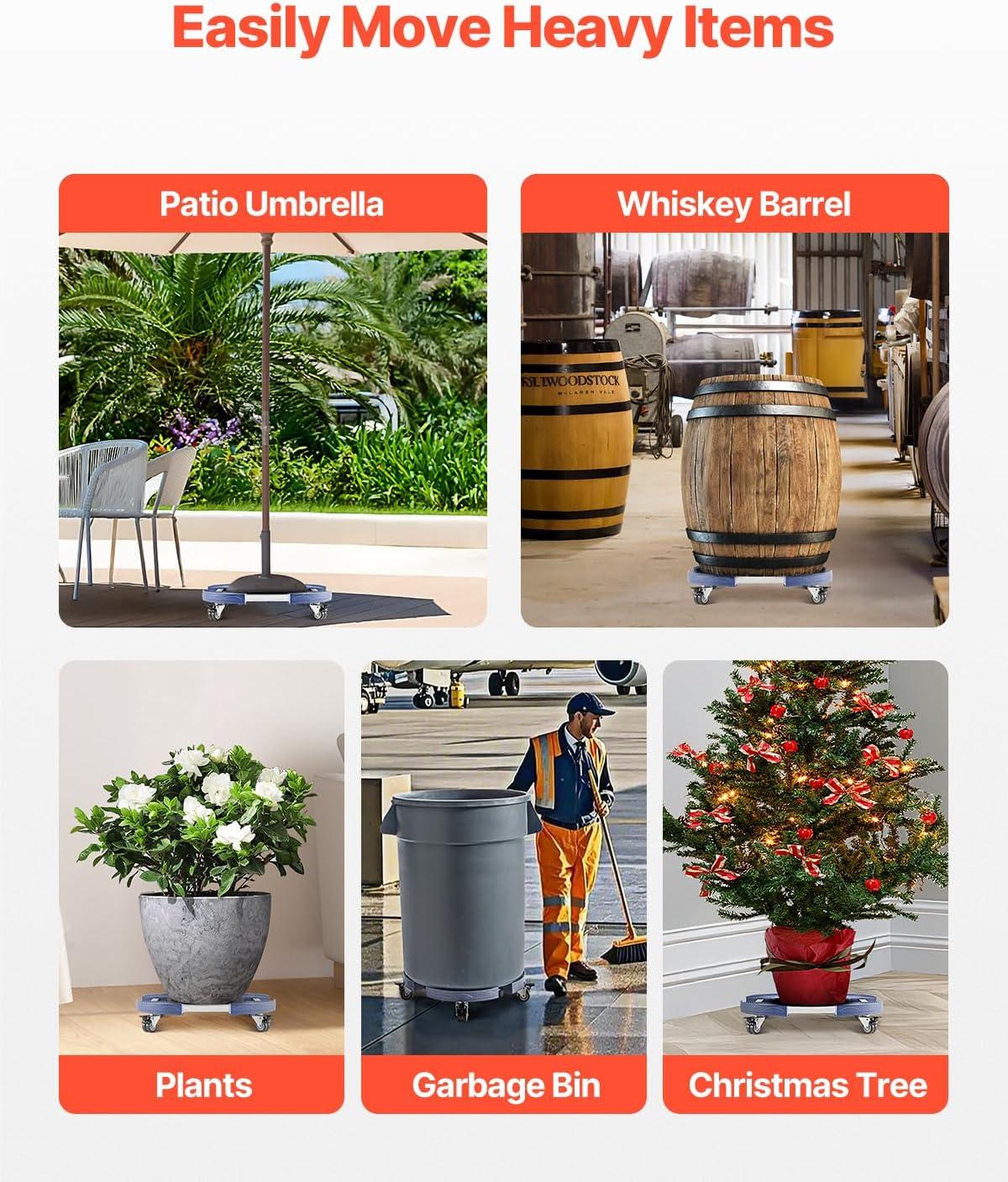 image:imageVEVOR Trash Can Dolly with 4 Lockable Wheels 440lbs Weight Capacity Round Trash Can Roller Base 15228 in Adjustable Heavy Duty Drum Dolly Plant Caddy MultiFunctional Rolling Dolly Cart BlueBlue