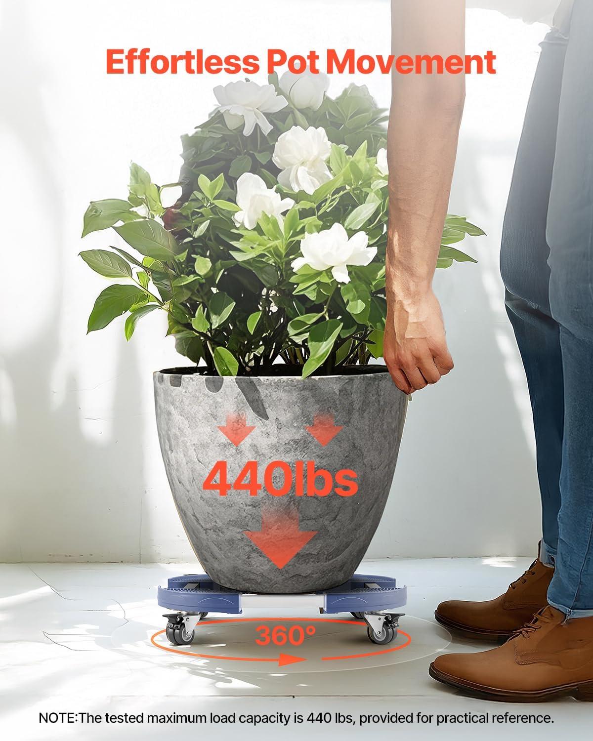 image:imageVEVOR Trash Can Dolly with 4 Lockable Wheels 440lbs Weight Capacity Round Trash Can Roller Base 15228 in Adjustable Heavy Duty Drum Dolly Plant Caddy MultiFunctional Rolling Dolly Cart BlueBlue