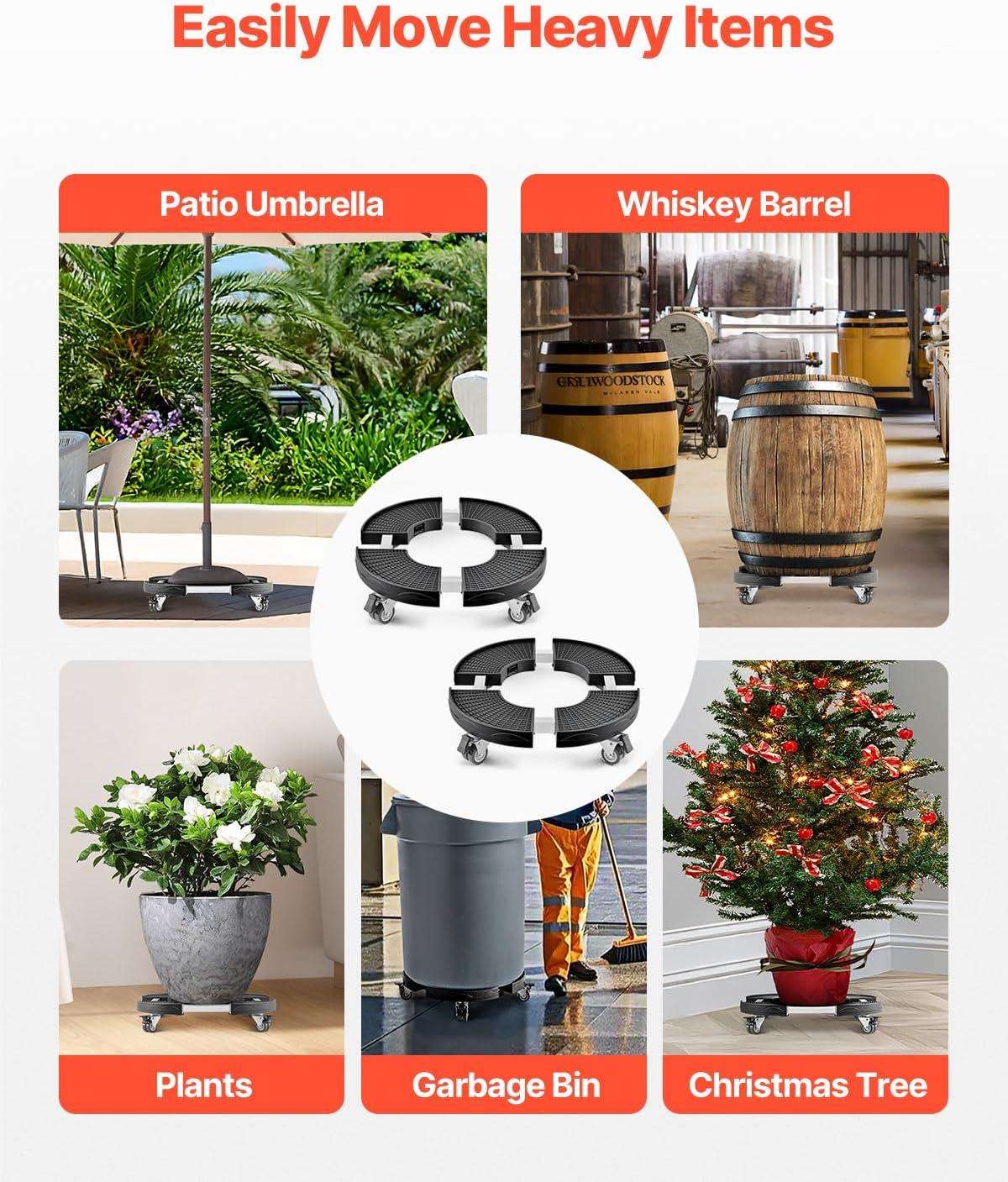 image:imageVEVOR Trash Can Dolly with 4 Lockable Wheels 440lbs Weight Capacity Round Trash Can Roller Base 15228 in Adjustable Heavy Duty Drum Dolly Plant Caddy MultiFunctional Rolling Dolly Cart BlueBlack