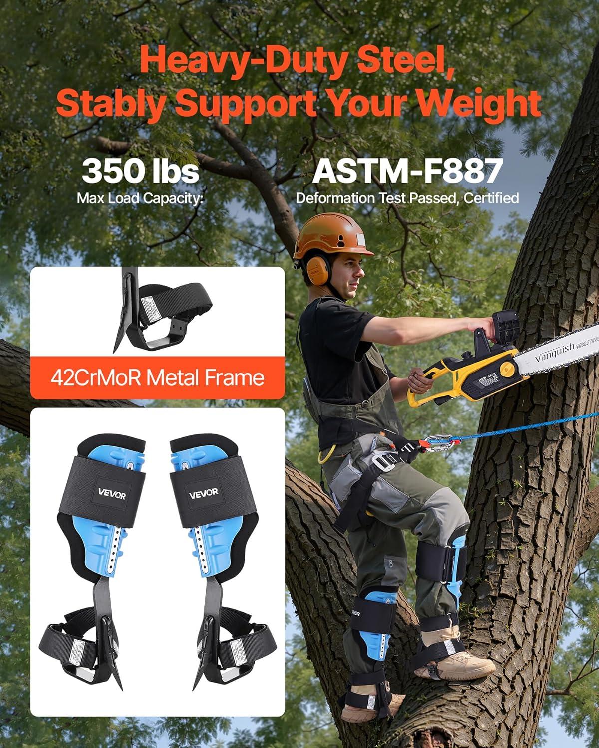 image:imageVEVOR Tree Climbing Spikes 1 Pair HeightAdjustable Climbing Spurs 350lbs Load Capacity Tree Climbing Gear with Straps Arborist Equipment for Climbers Hunting Fruit PickingSky Blue