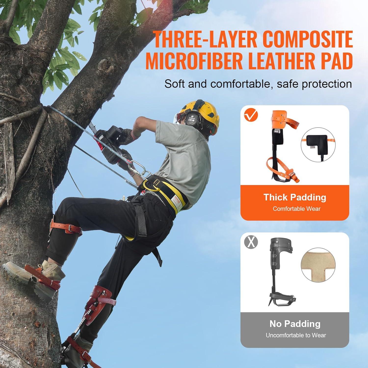 image:imageVEVOR Tree Climbing Spikes 1 Pair HeightAdjustable Climbing Spurs 350lbs Load Capacity Tree Climbing Gear with Straps Arborist Equipment for Climbers Hunting Fruit PickingOrange Basic