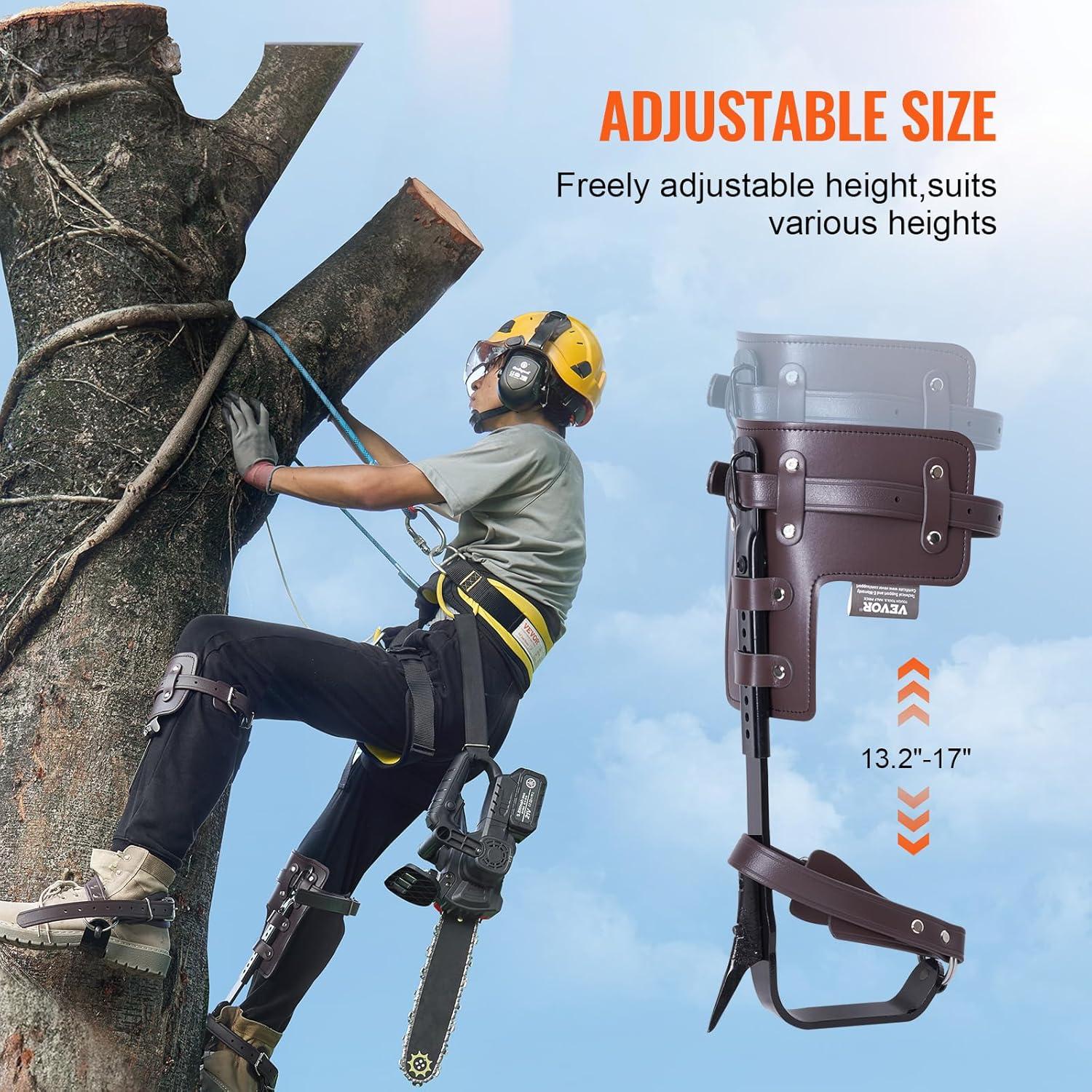 image:imageVEVOR Tree Climbing Spikes 1 Pair HeightAdjustable Climbing Spurs 350lbs Load Capacity Tree Climbing Gear with Straps Arborist Equipment for Climbers Hunting Fruit PickingBrown Basic