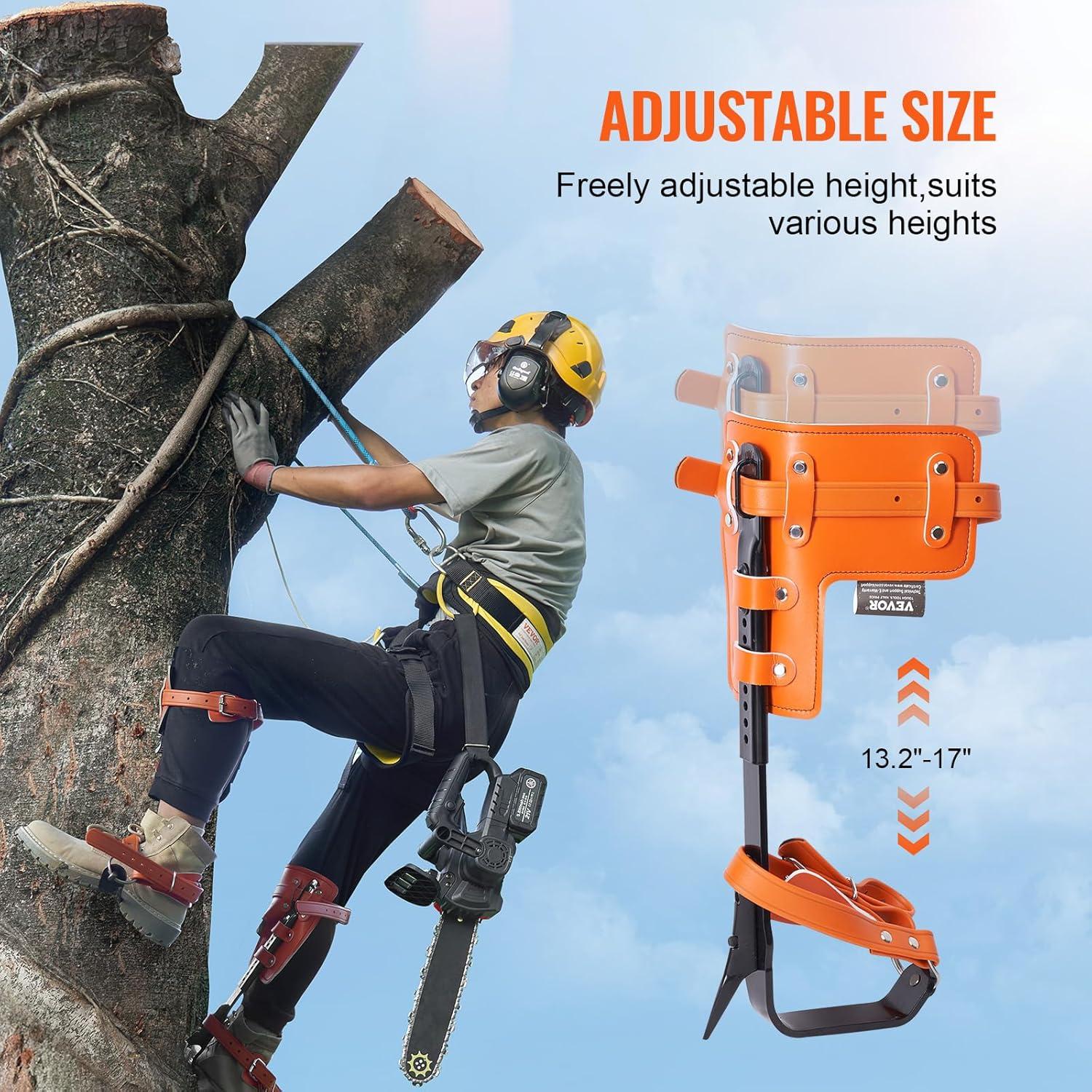image:imageVEVOR Tree Climbing Spikes 1 Pair HeightAdjustable Climbing Spurs 350lbs Load Capacity Tree Climbing Gear with Straps Arborist Equipment for Climbers Hunting Fruit PickingOrange Basic