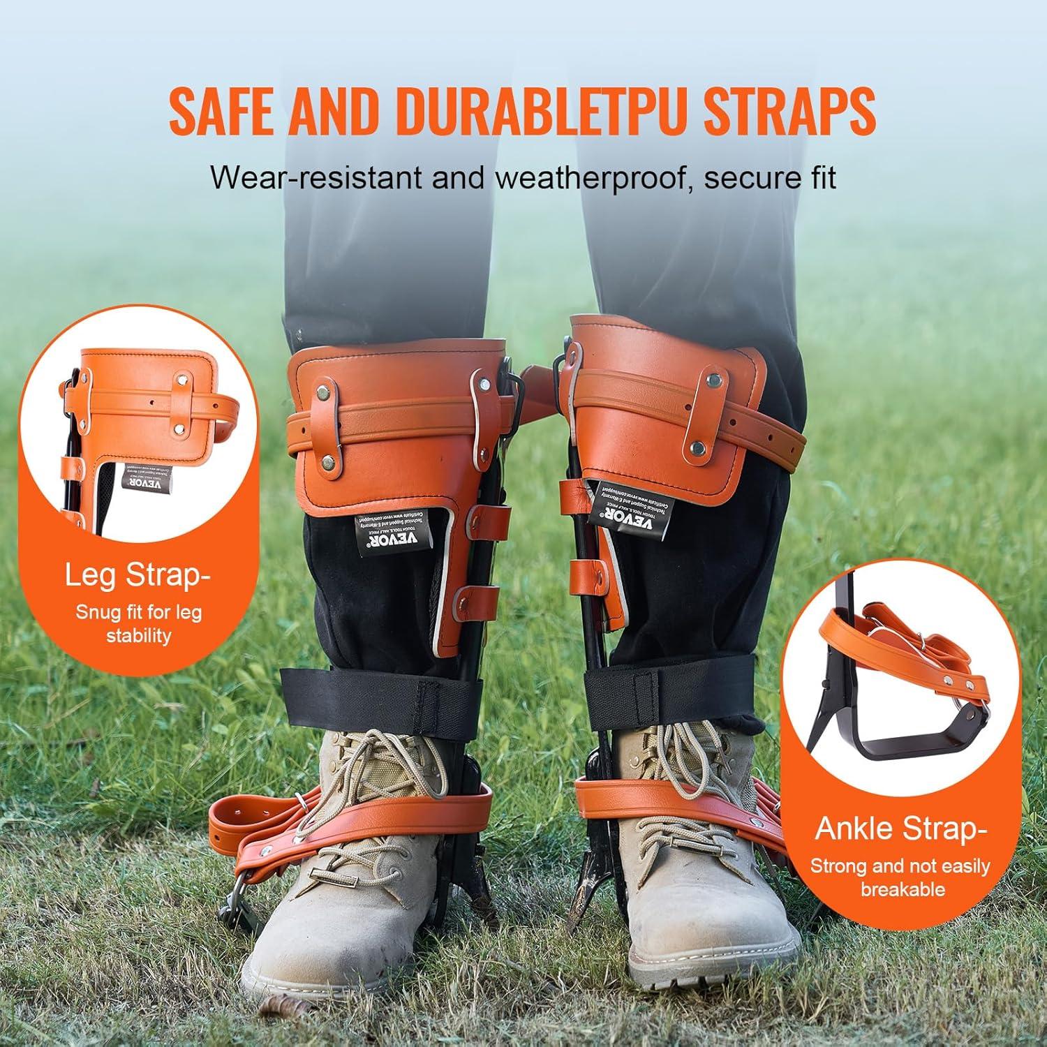 image:imageVEVOR Tree Climbing Spikes 1 Pair HeightAdjustable Climbing Spurs 350lbs Load Capacity Tree Climbing Gear with Straps Arborist Equipment for Climbers Hunting Fruit PickingOrange Basic