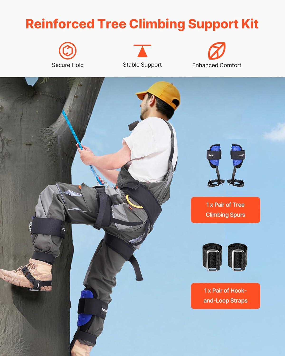 image:imageVEVOR Tree Climbing Spikes 1 Pair HeightAdjustable Climbing Spurs 350lbs Load Capacity Tree Climbing Gear with Straps Arborist Equipment for Climbers Hunting Fruit PickingNavy Blue Basic