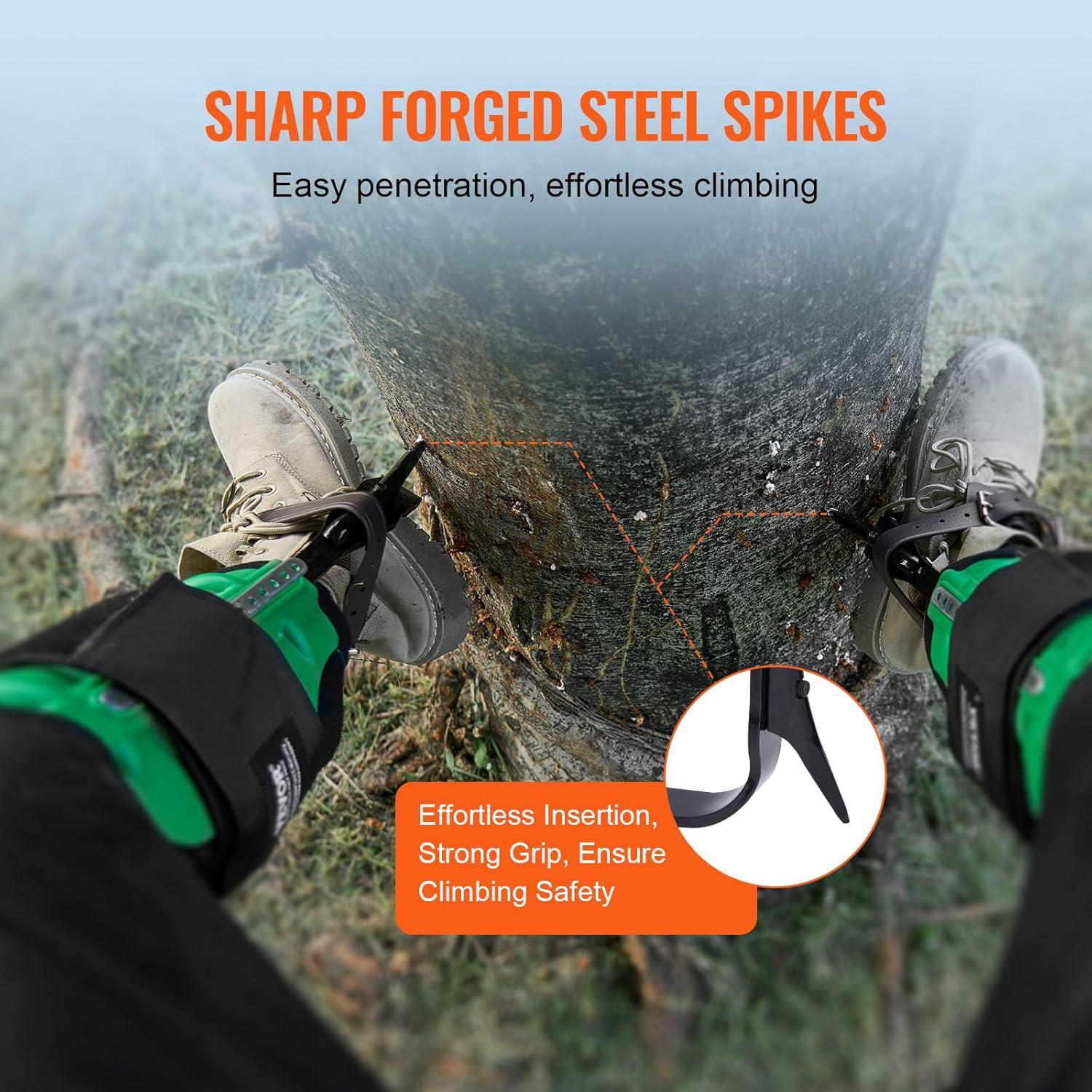 image:imageVEVOR Tree Climbing Spikes 1 Pair HeightAdjustable Climbing Spurs 350lbs Load Capacity Tree Climbing Gear with Straps Arborist Equipment for Climbers Hunting Fruit PickingGreen Upgraded