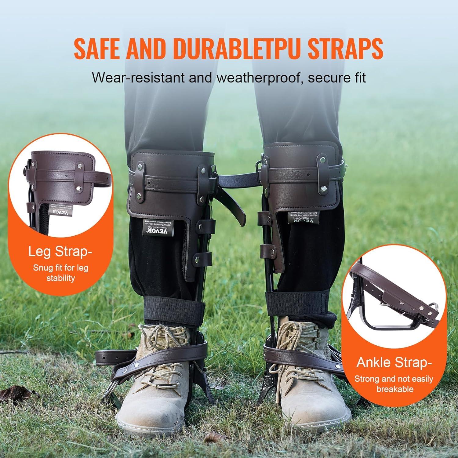 image:imageVEVOR Tree Climbing Spikes 1 Pair HeightAdjustable Climbing Spurs 350lbs Load Capacity Tree Climbing Gear with Straps Arborist Equipment for Climbers Hunting Fruit PickingBrown Basic