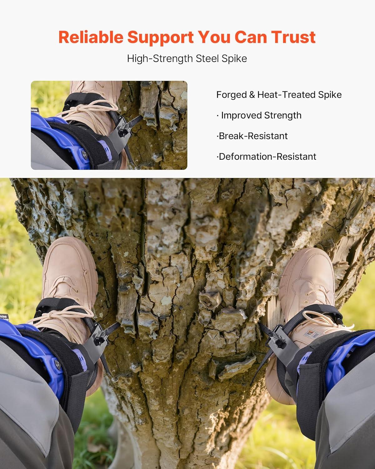 image:imageVEVOR Tree Climbing Spikes 1 Pair HeightAdjustable Climbing Spurs 350lbs Load Capacity Tree Climbing Gear with Straps Arborist Equipment for Climbers Hunting Fruit PickingNavy Blue Basic