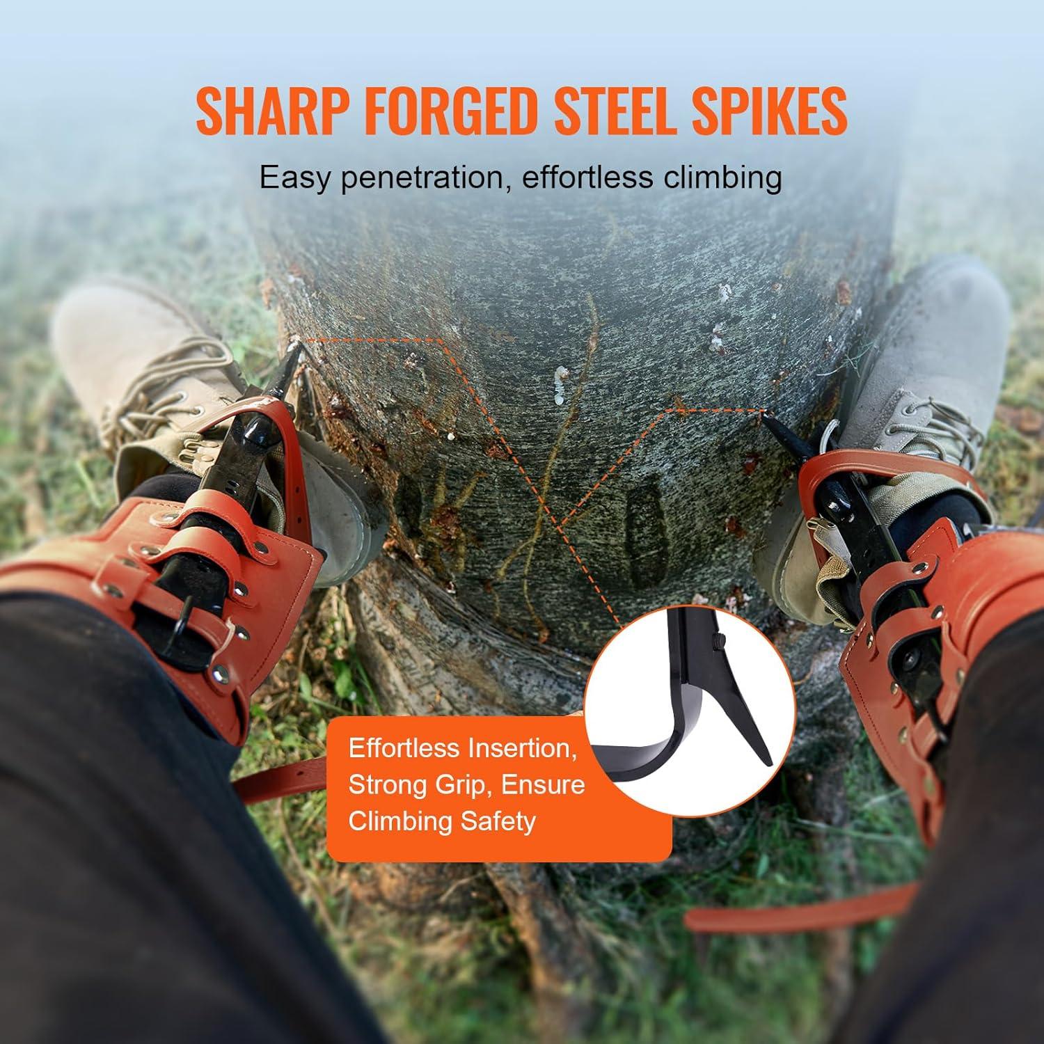 image:imageVEVOR Tree Climbing Spikes 1 Pair HeightAdjustable Climbing Spurs 350lbs Load Capacity Tree Climbing Gear with Straps Arborist Equipment for Climbers Hunting Fruit PickingOrange Basic